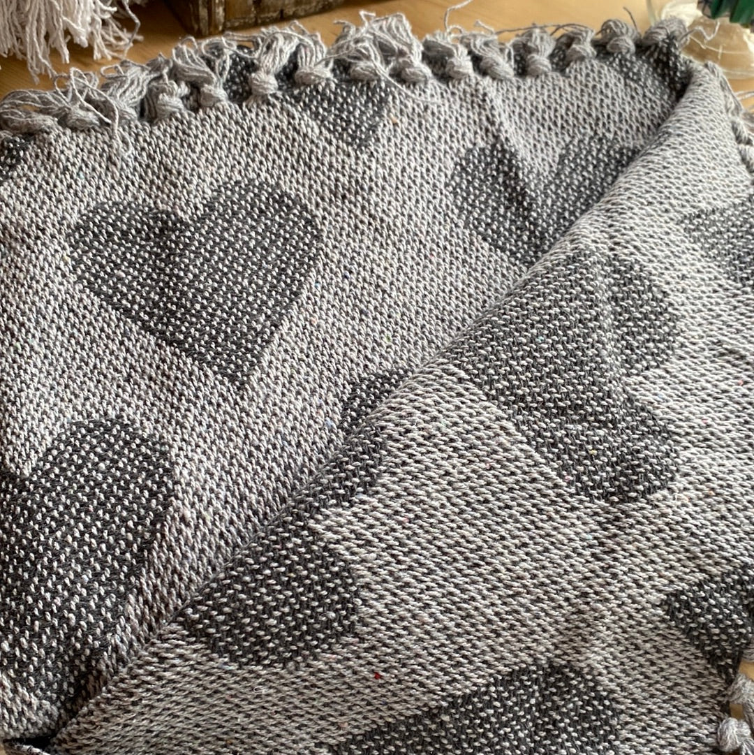 Recycled Cotton Blanket Grey Hearts