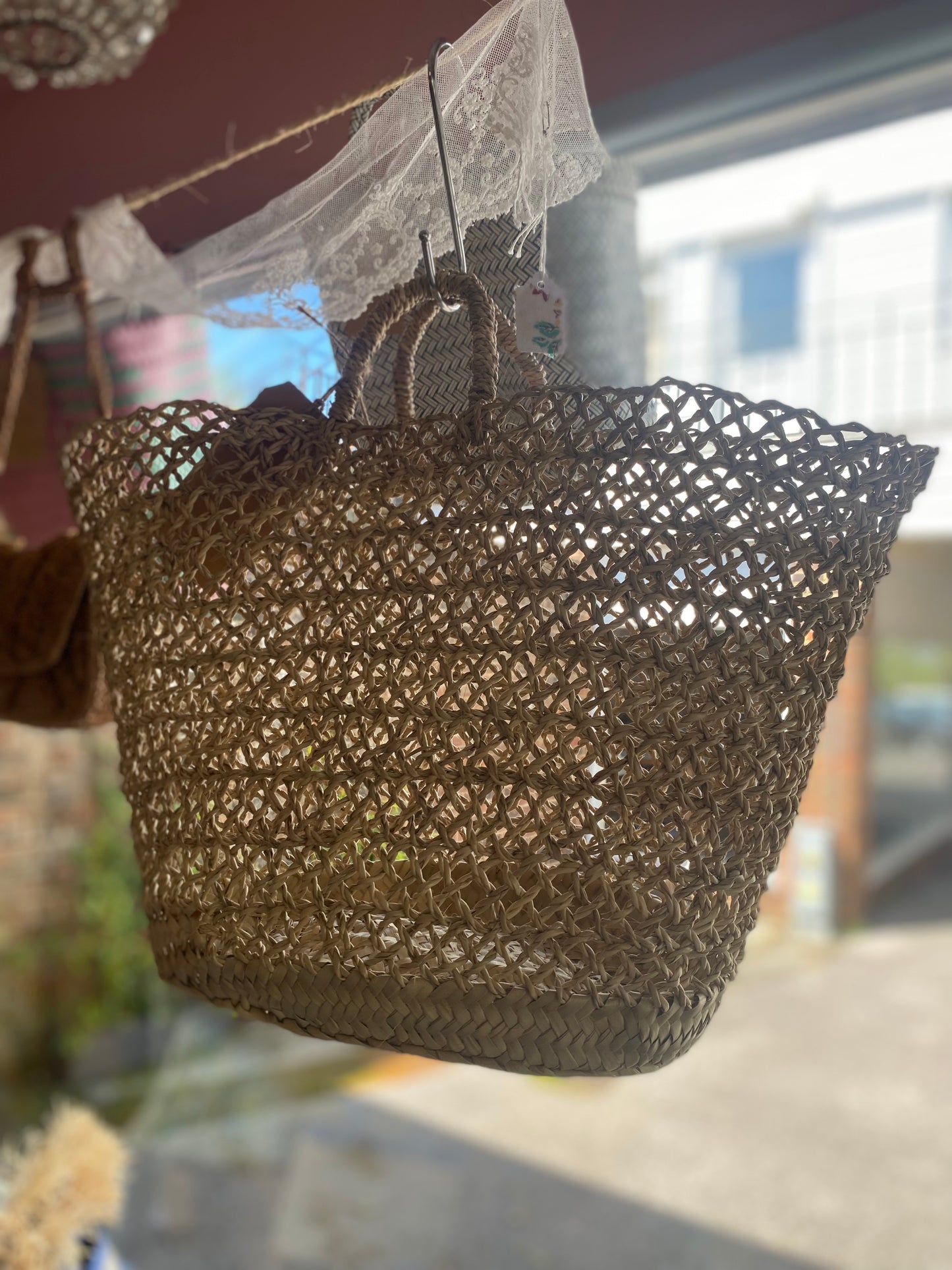 Hand Made Moroccan Open Weave Shopper Basket Bag