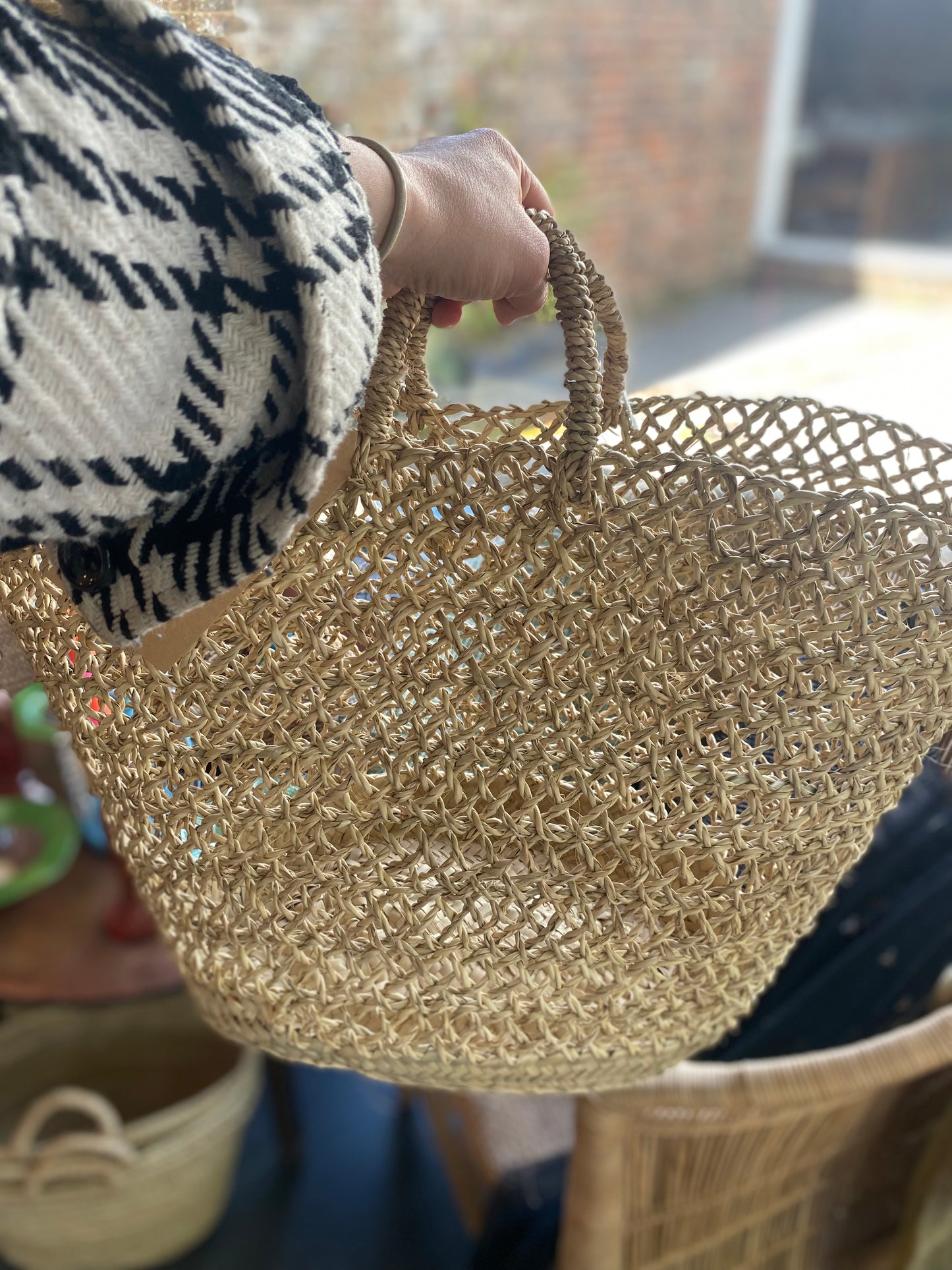 Hand Made Moroccan Open Weave Shopper Basket Bag