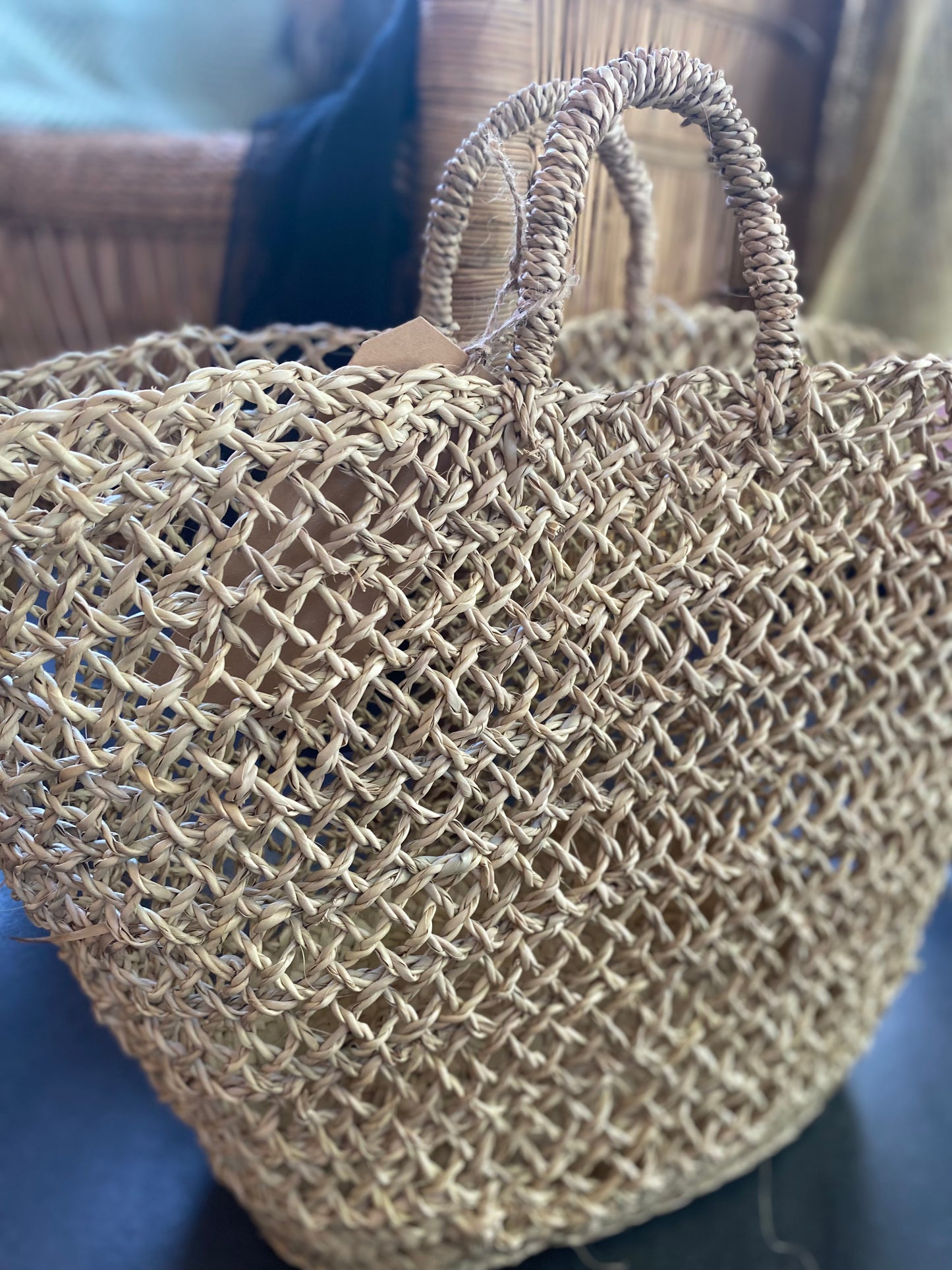 Hand Made Moroccan Open Weave Shopper Basket Bag