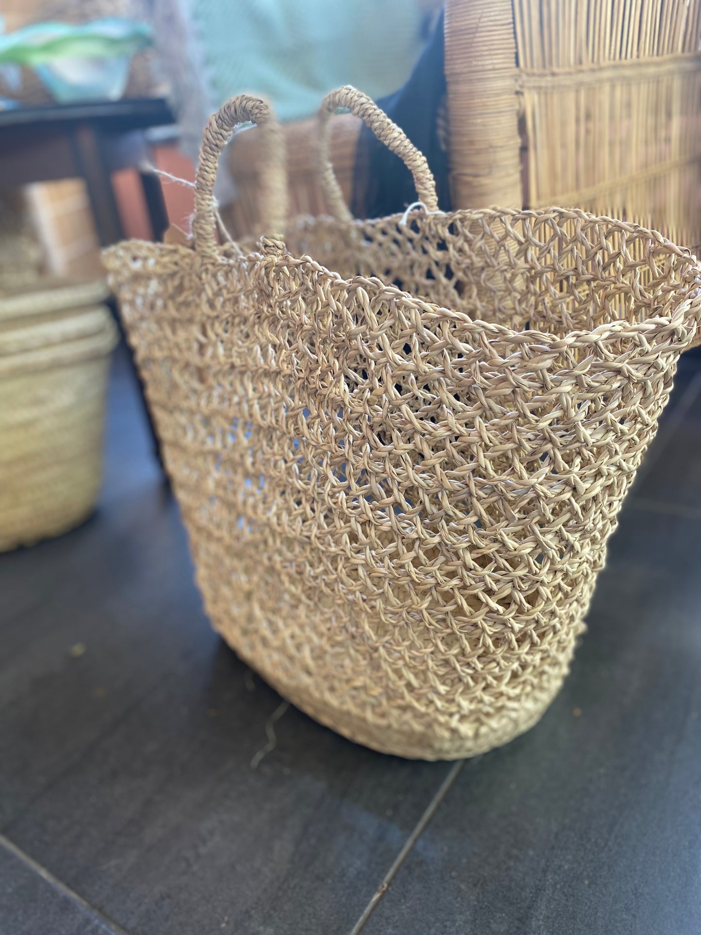 Hand Made Moroccan Open Weave Shopper Basket Bag