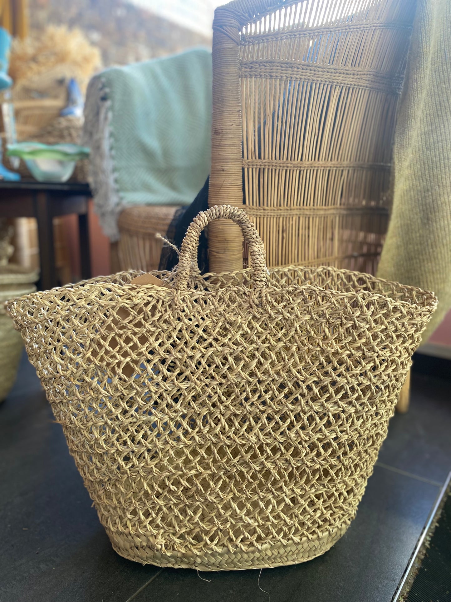 Hand Made Moroccan Open Weave Shopper Basket Bag