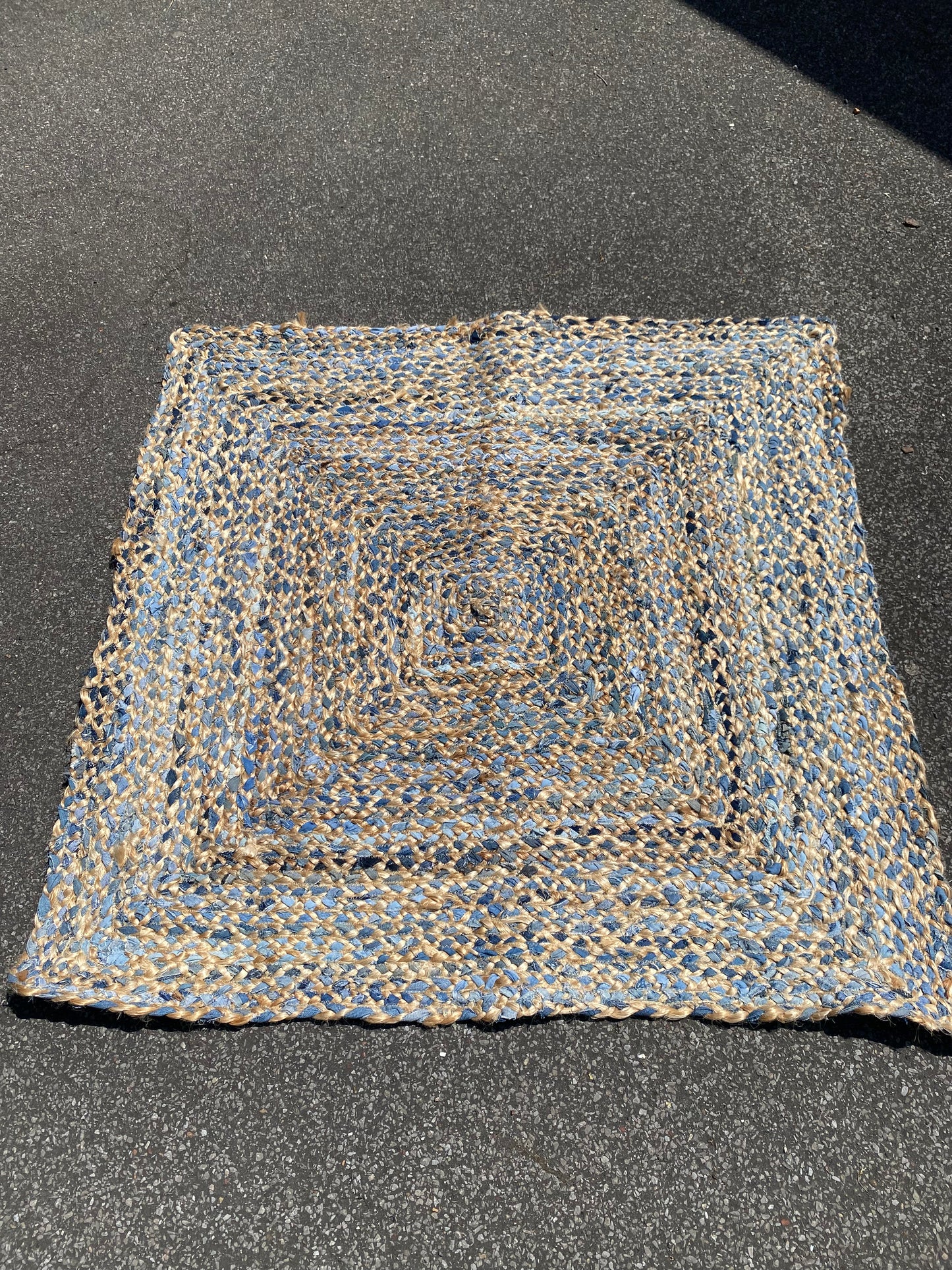 Recycled Denim Cotton and Jute Square Rug