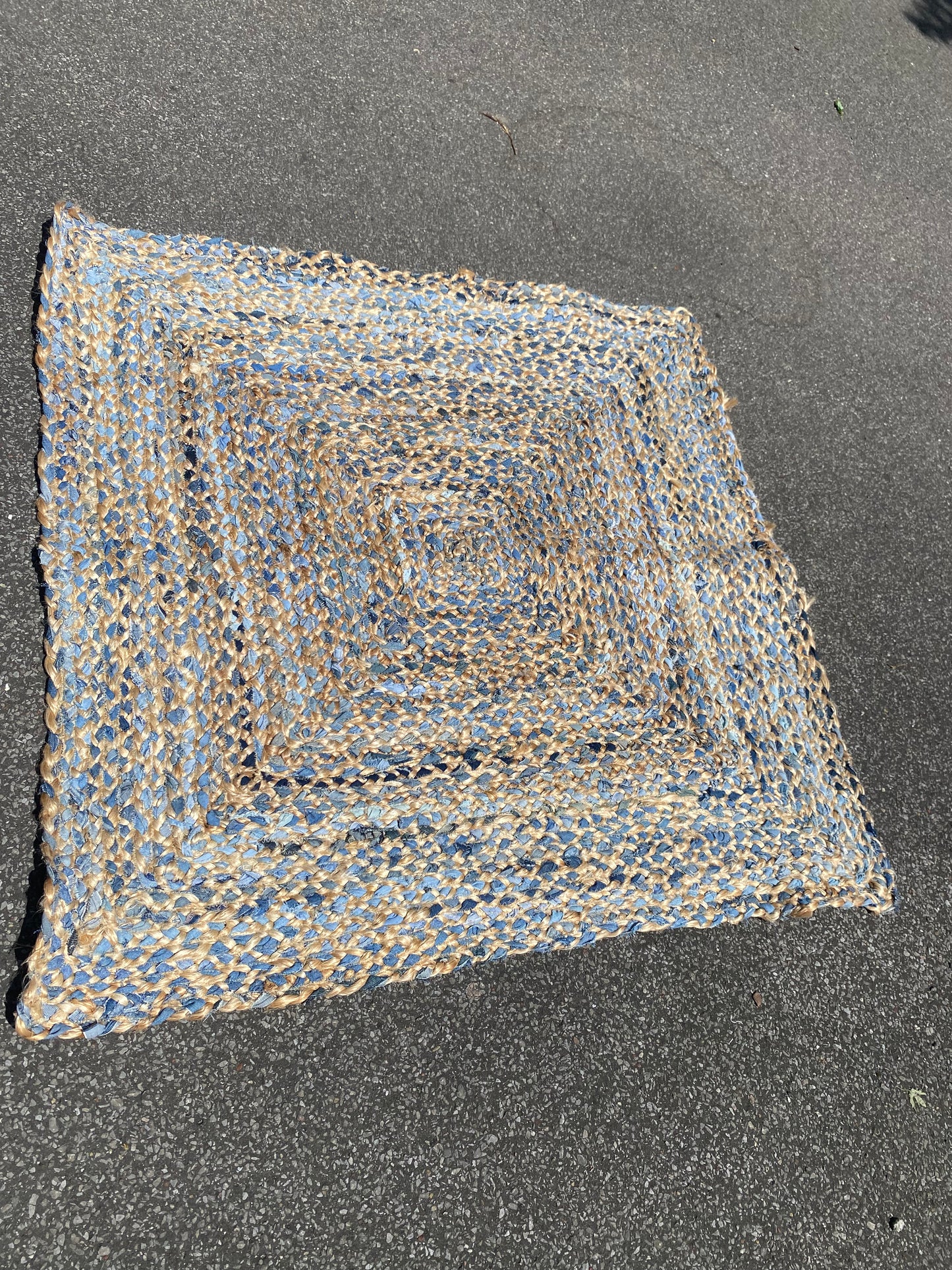 Recycled Denim Cotton and Jute Square Rug