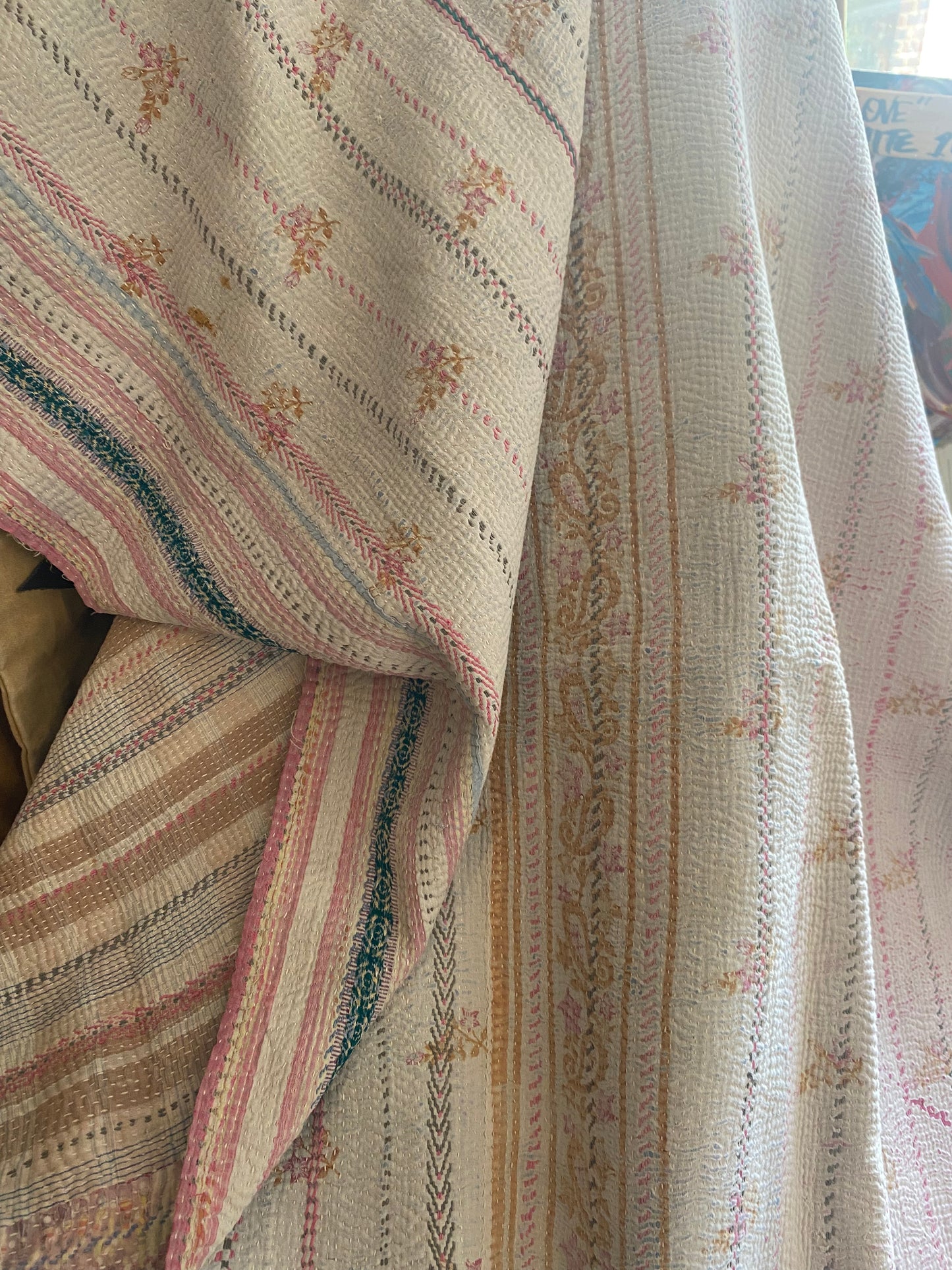 Vintage Cotton Sari Kantha Blanket