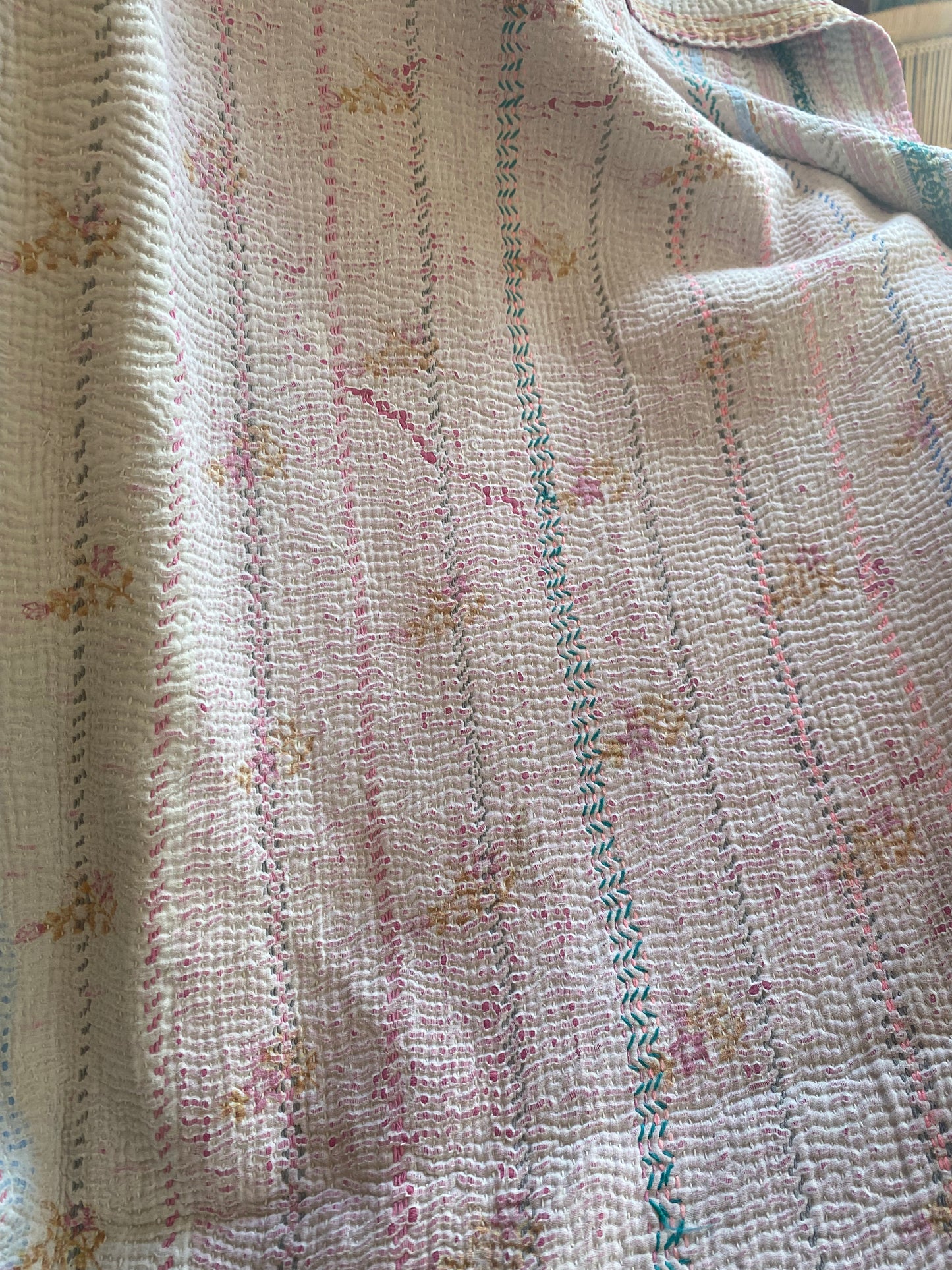 Vintage Cotton Sari Kantha Blanket