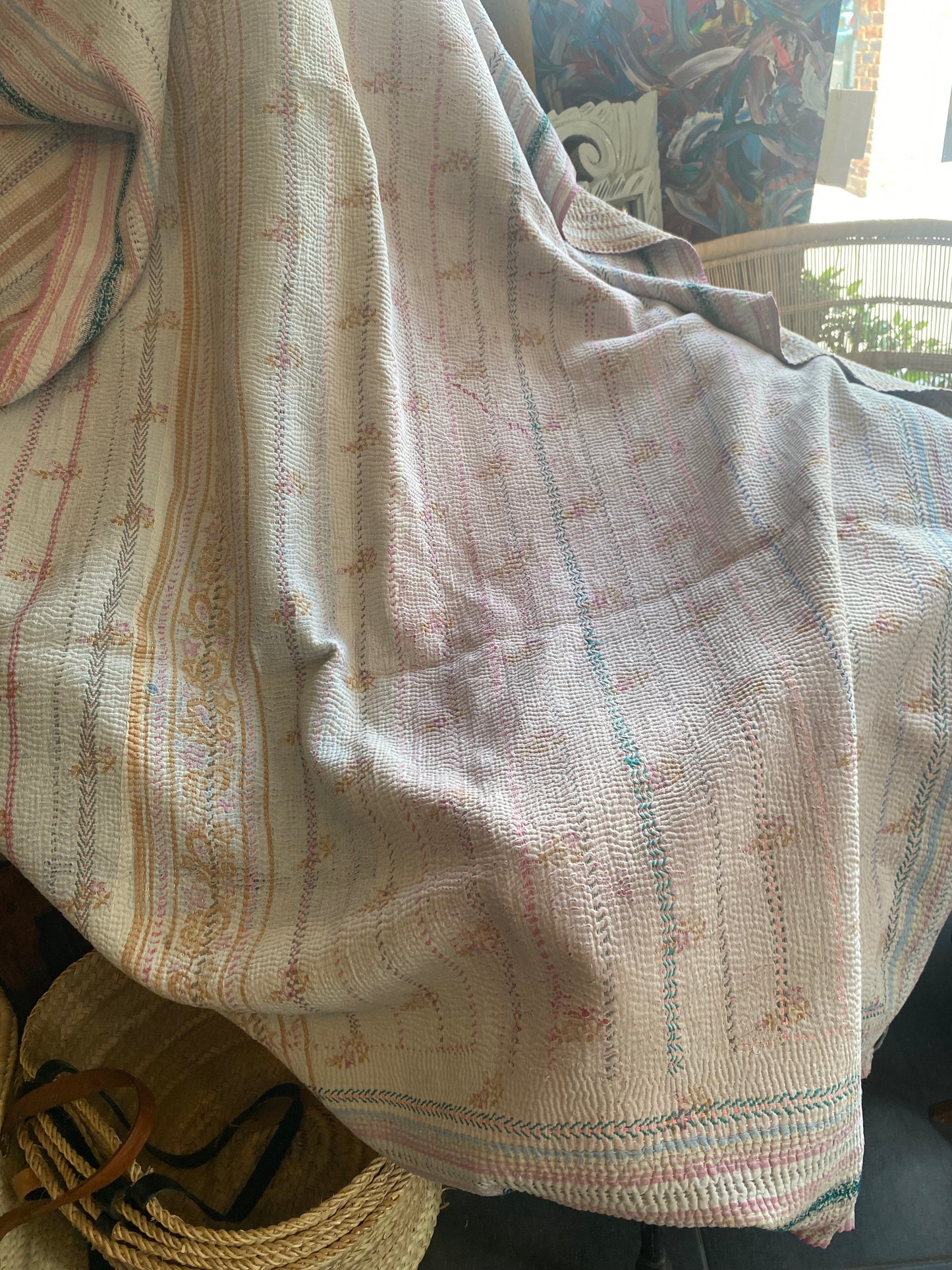 Vintage Cotton Sari Kantha Blanket