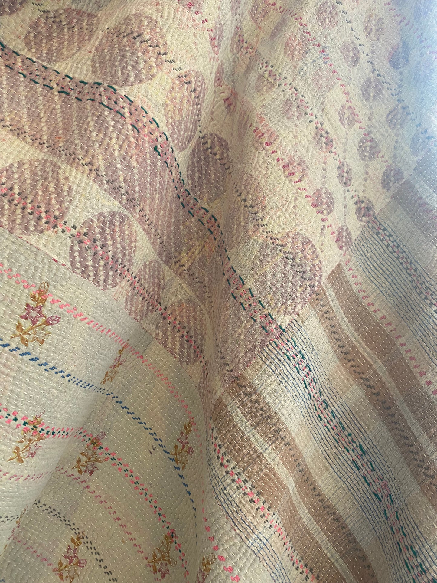 Vintage Cotton Sari Kantha Blanket