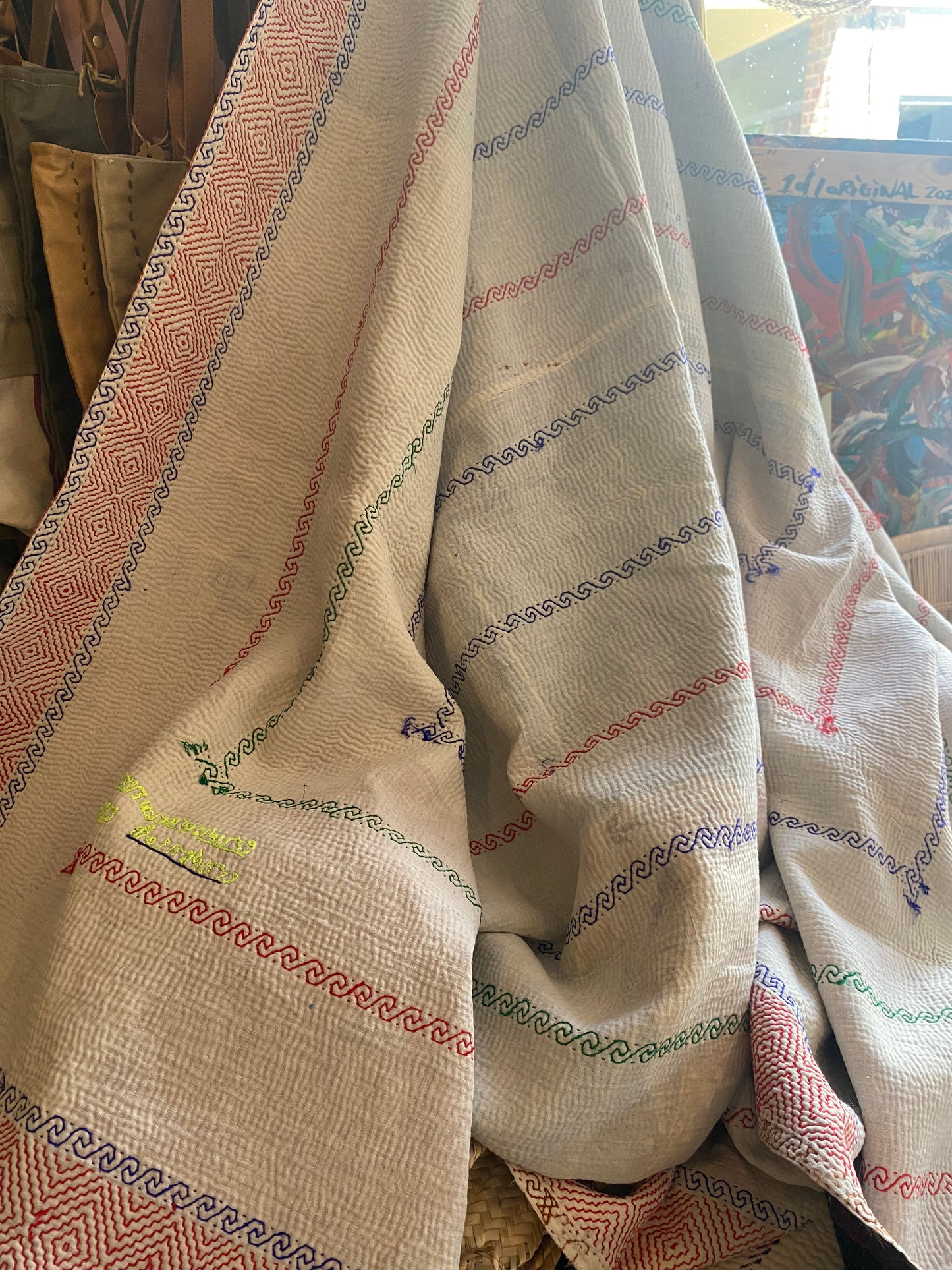 Vintage Cotton Sari Kantha Blanket