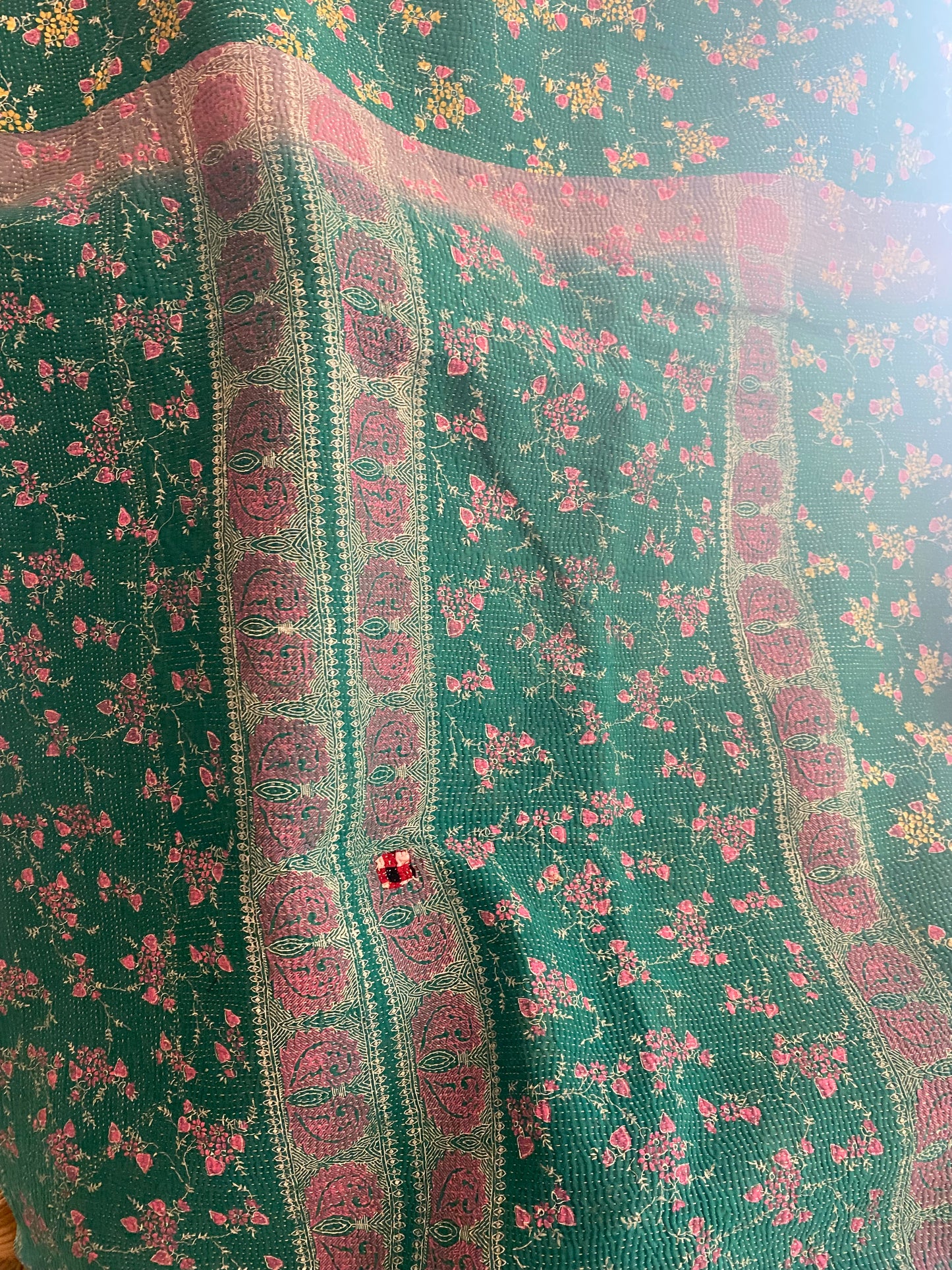 Vintage Cotton Sari Kantha Blanket