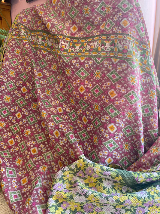 Vintage Cotton Sari Kantha Blanket