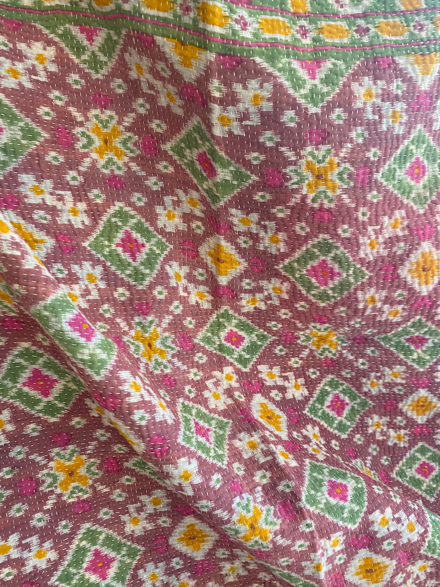 Vintage Cotton Sari Kantha Blanket