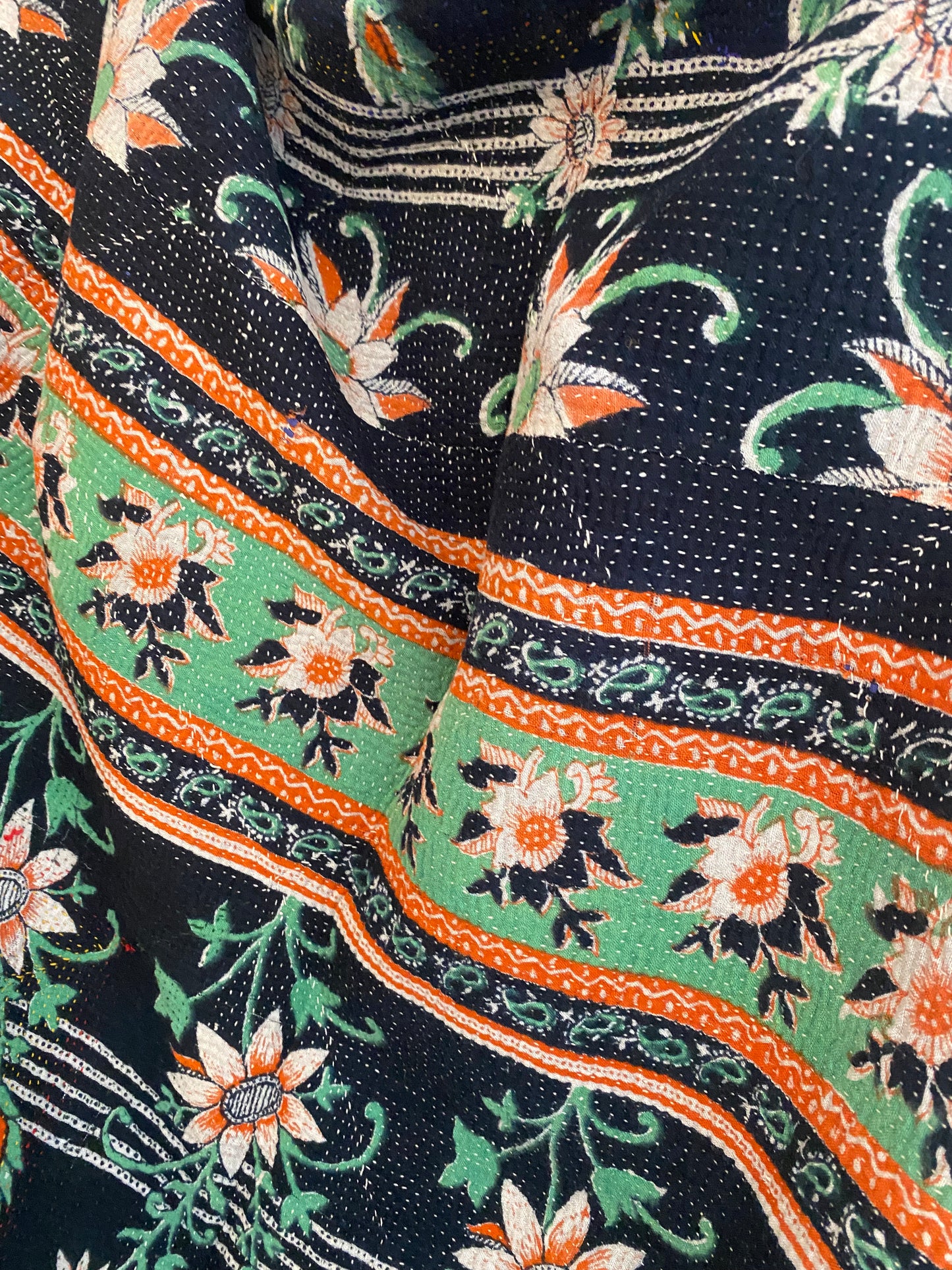 Vintage Cotton Sari Kantha Blanket