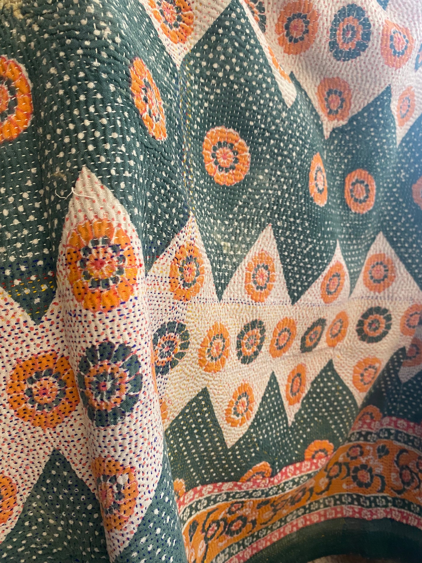 Vintage Cotton Sari Kantha Blanket