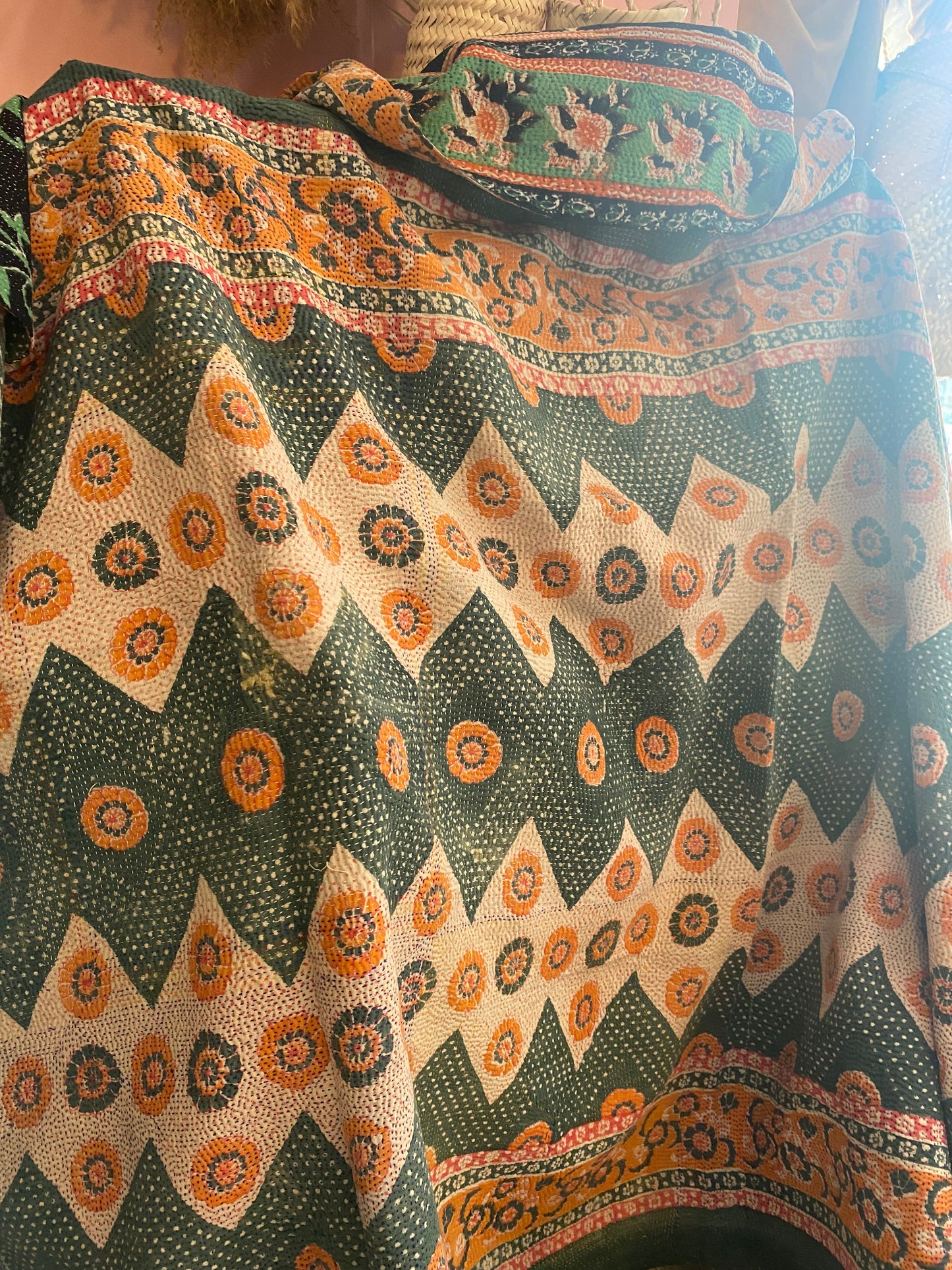 Vintage Cotton Sari Kantha Blanket