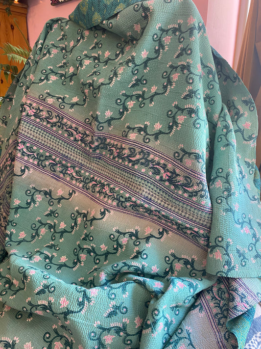 Vintage Cotton Sari Kantha Blanket