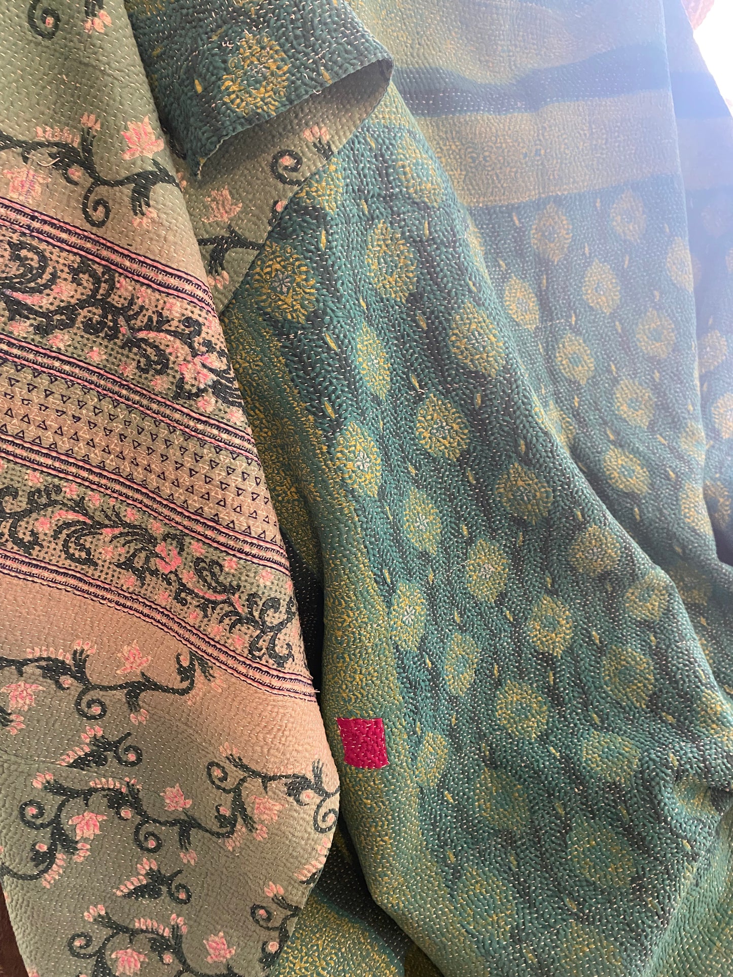 Vintage Cotton Sari Kantha Blanket