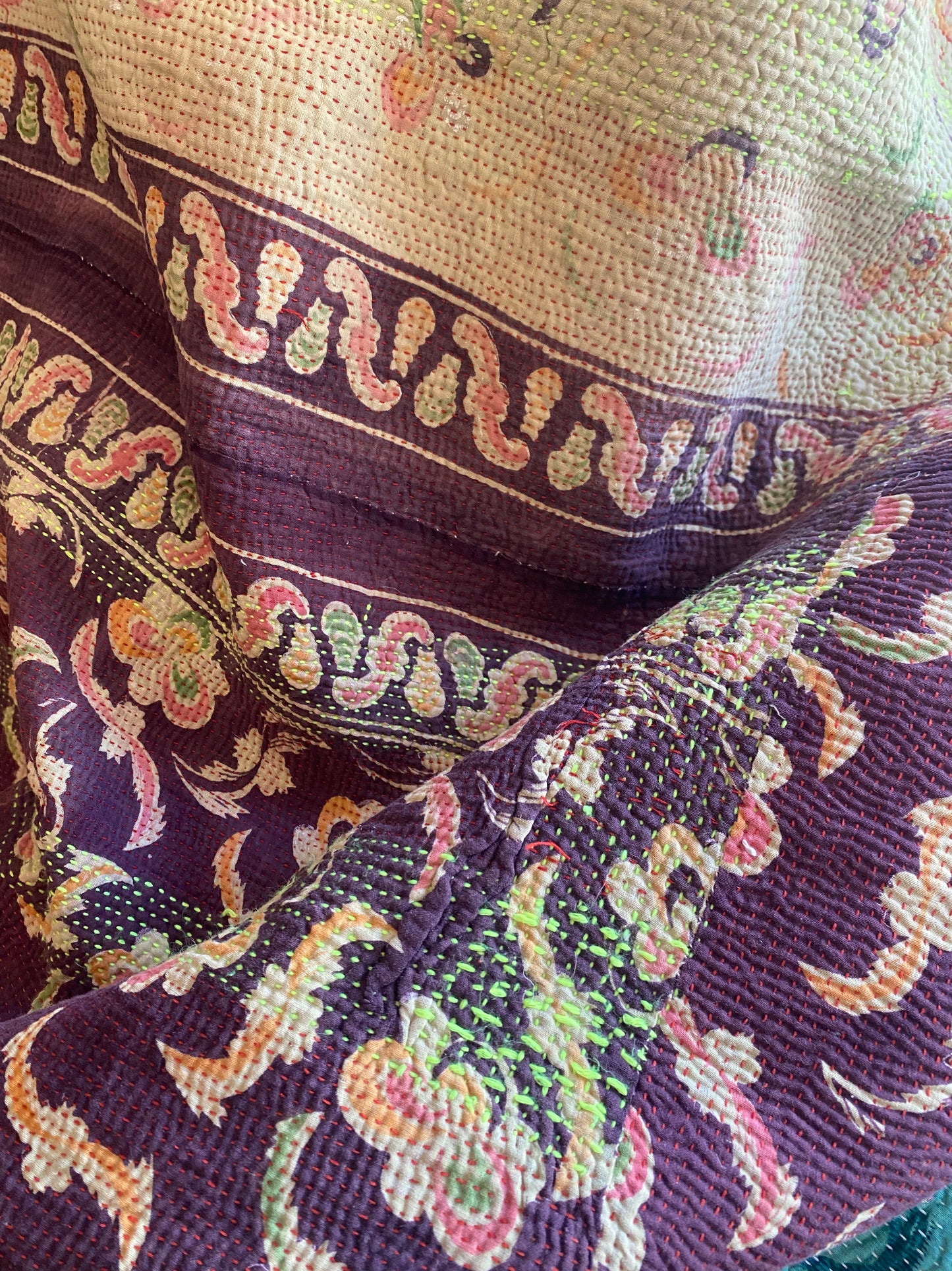 Vintage Cotton Sari Kantha Blanket