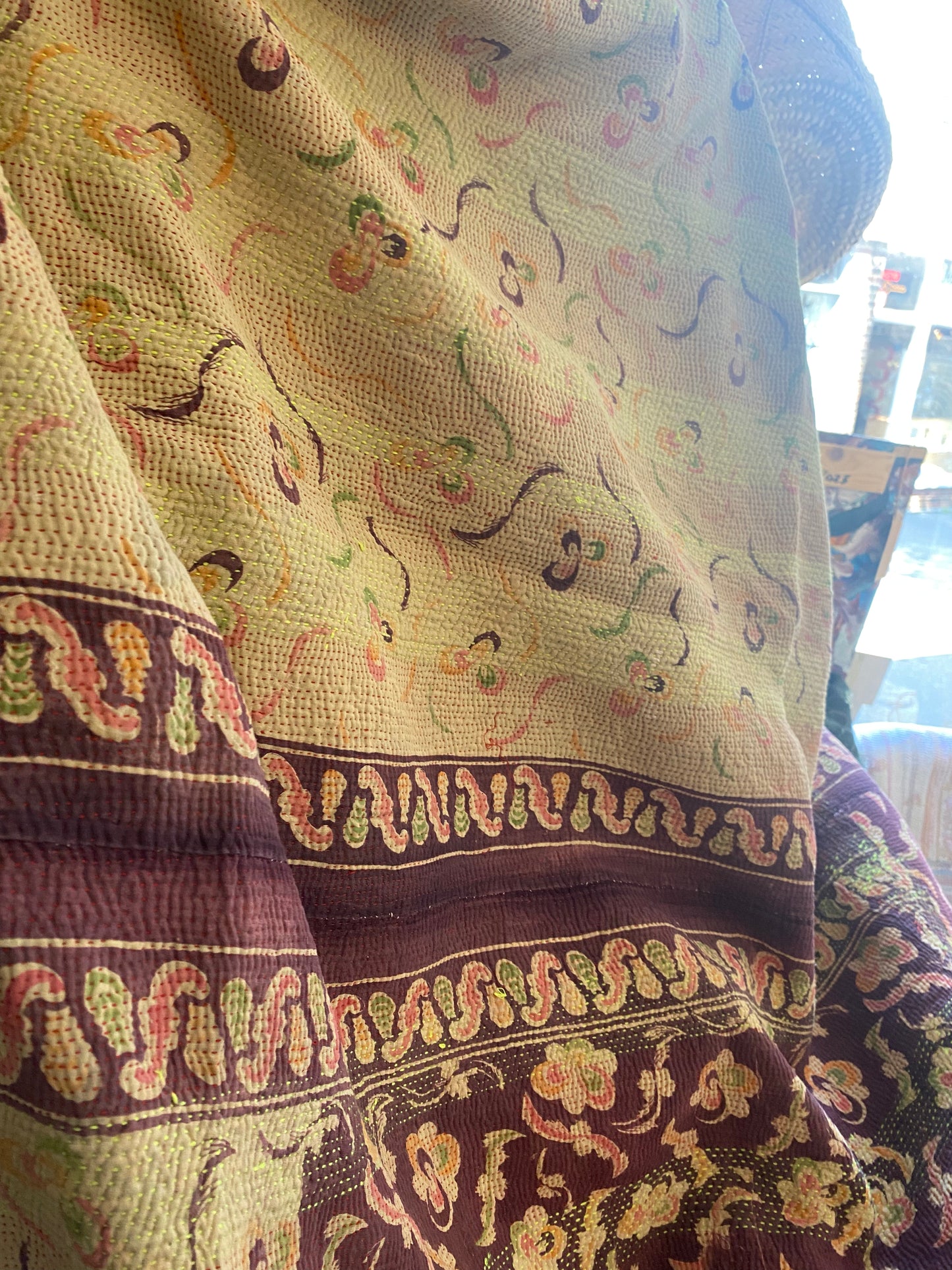 Vintage Cotton Sari Kantha Blanket