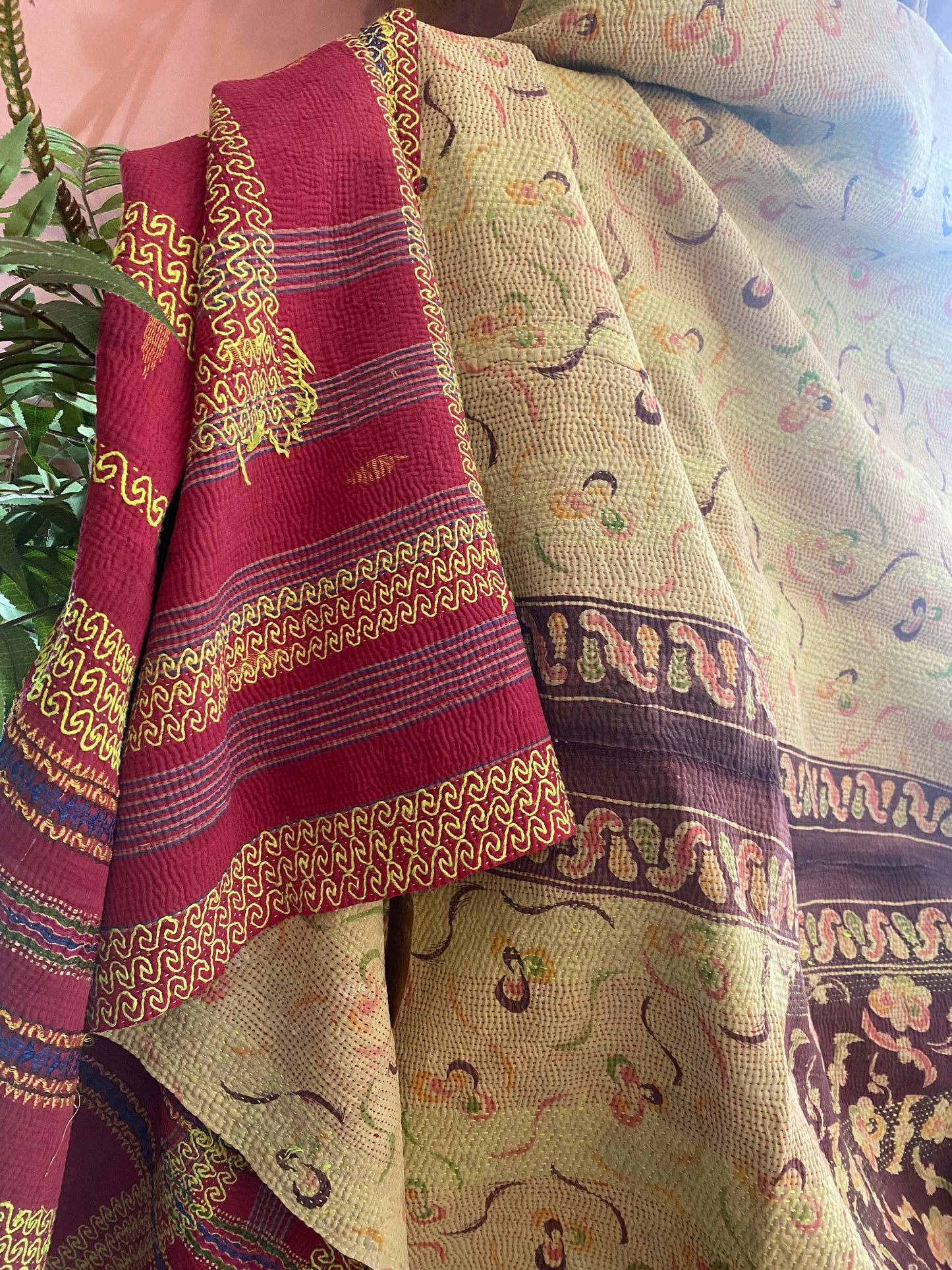 Vintage Cotton Sari Kantha Blanket