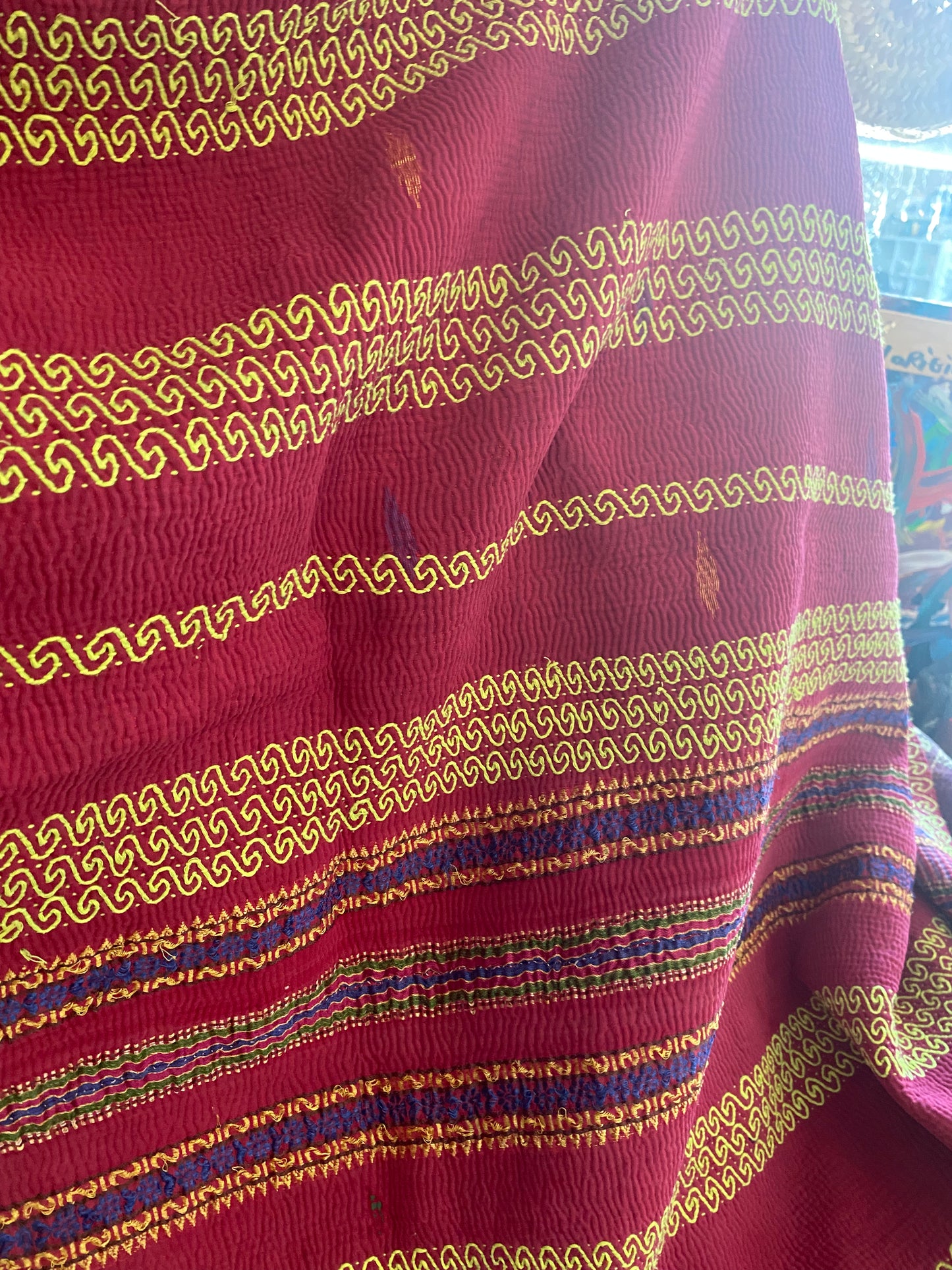 Vintage Cotton Sari Kantha Blanket