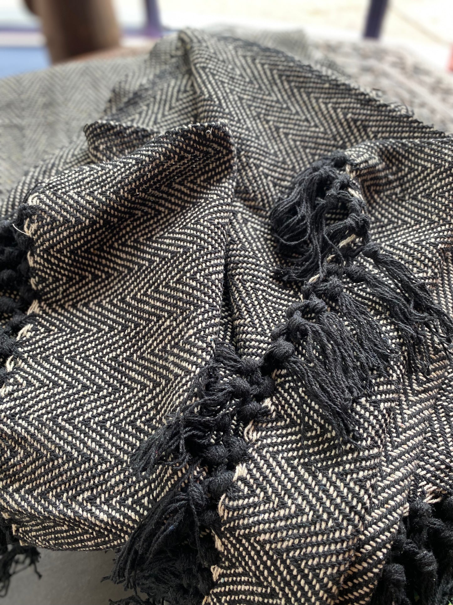 Recycled Cotton Blanket Black Herringbone