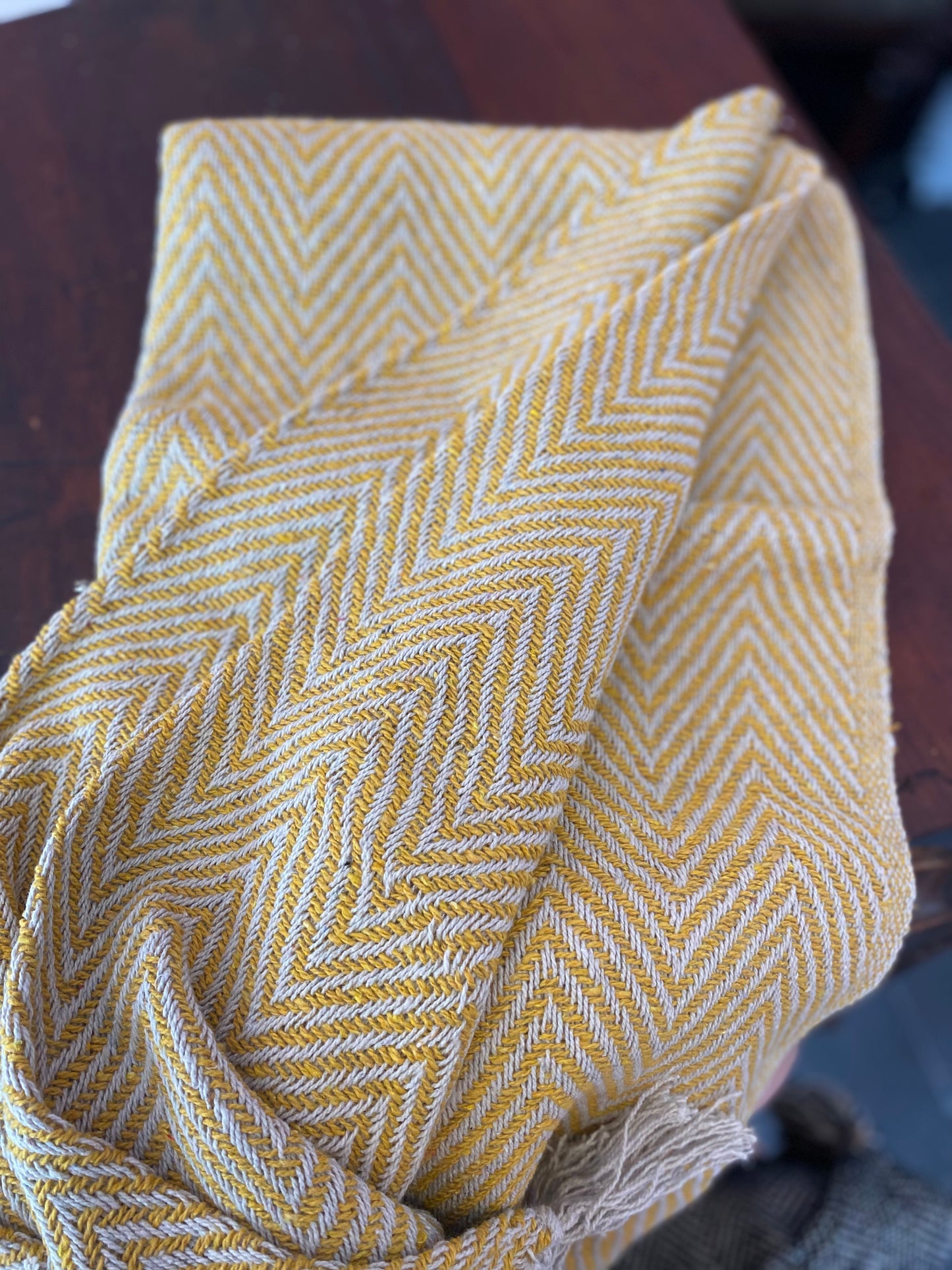 Recycled Cotton Blanket Yellow Herringbone