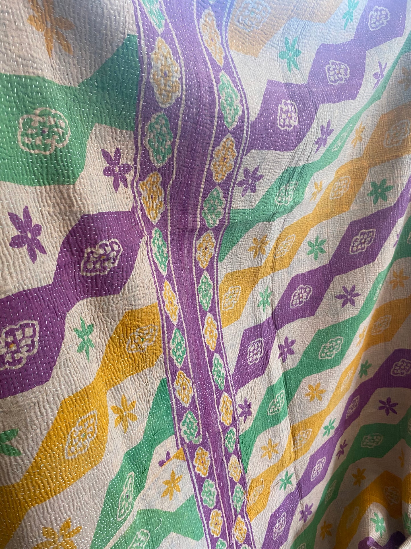 Vintage Cotton Sari Kantha Blanket