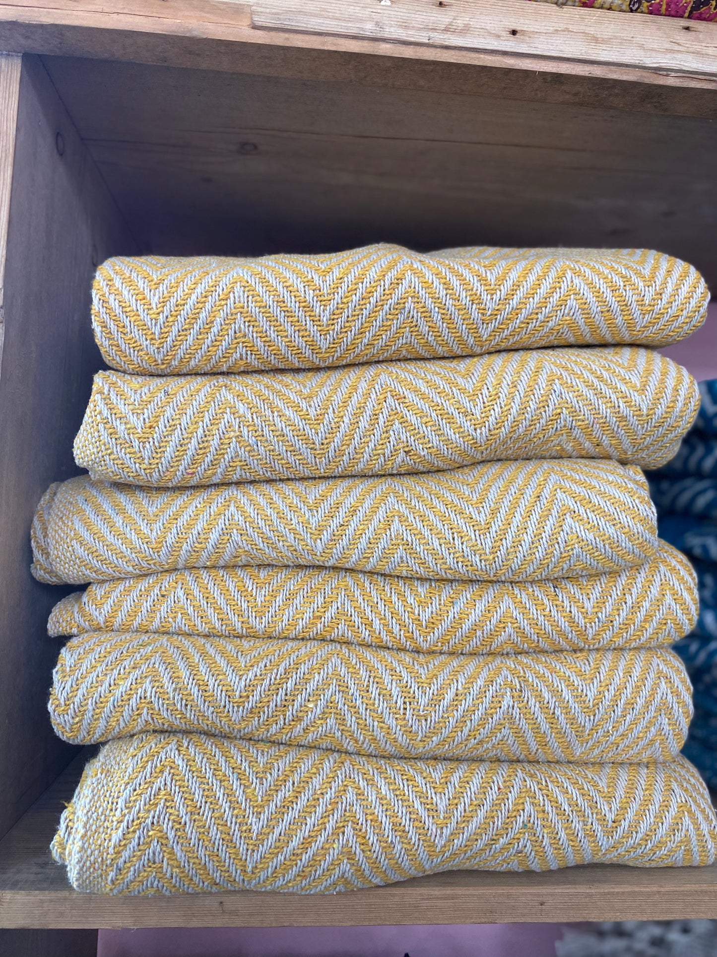 Recycled Cotton Blanket Yellow Herringbone