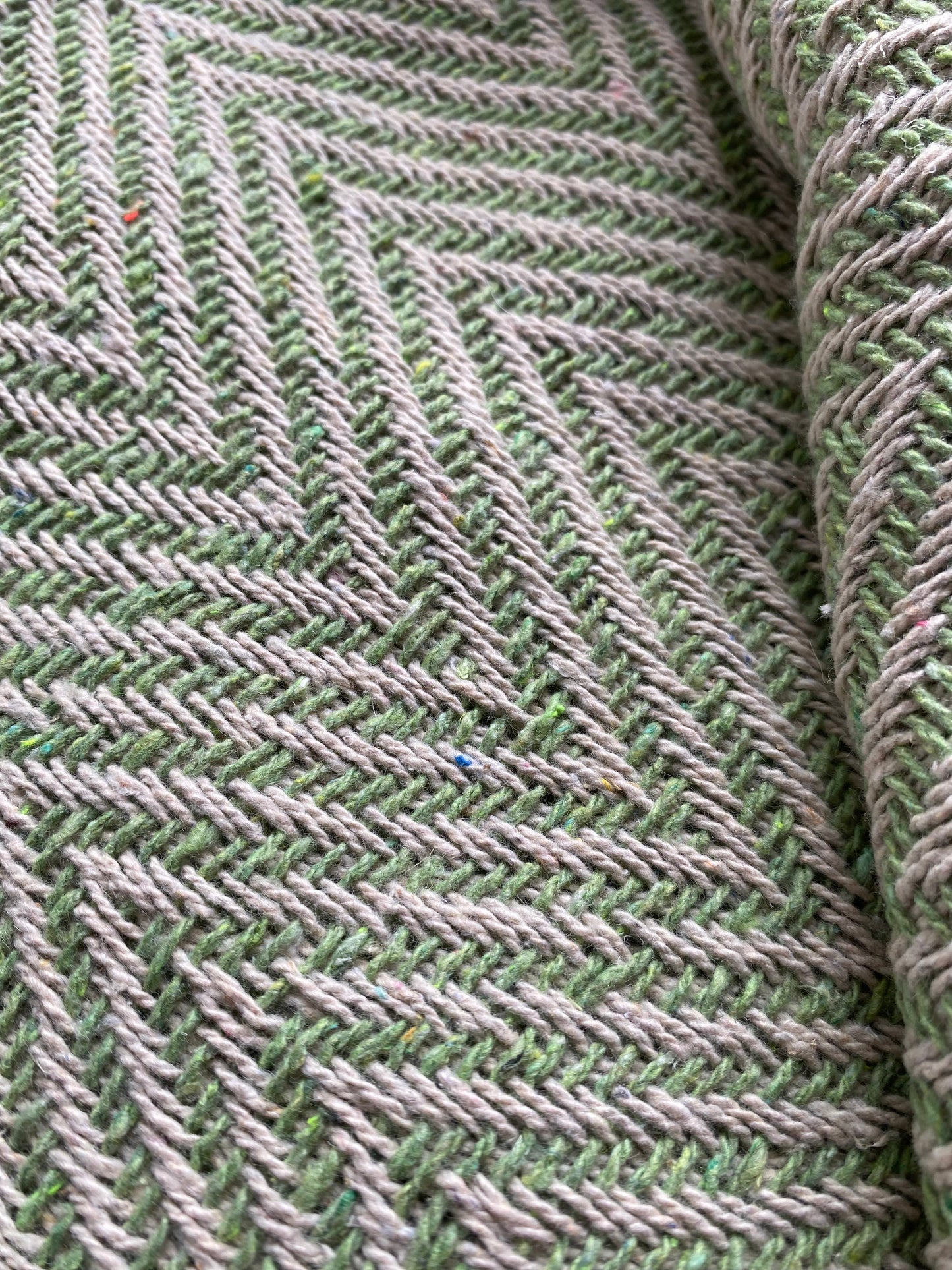 Recycled Cotton Blanket Green Herringbone