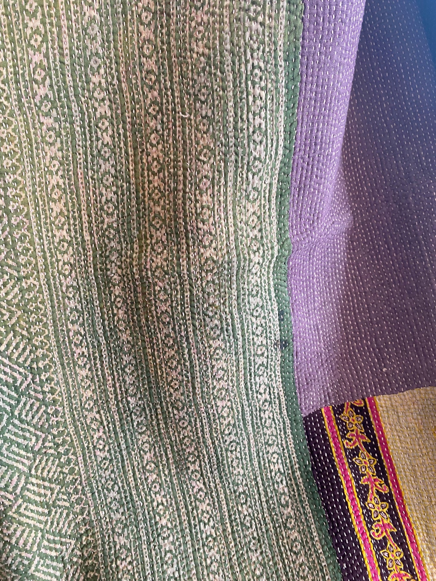 Vintage Cotton Sari Kantha Blanket