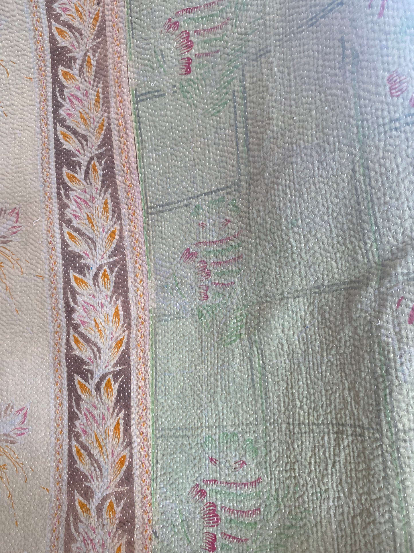 Vintage Cotton Sari Kantha Blanket