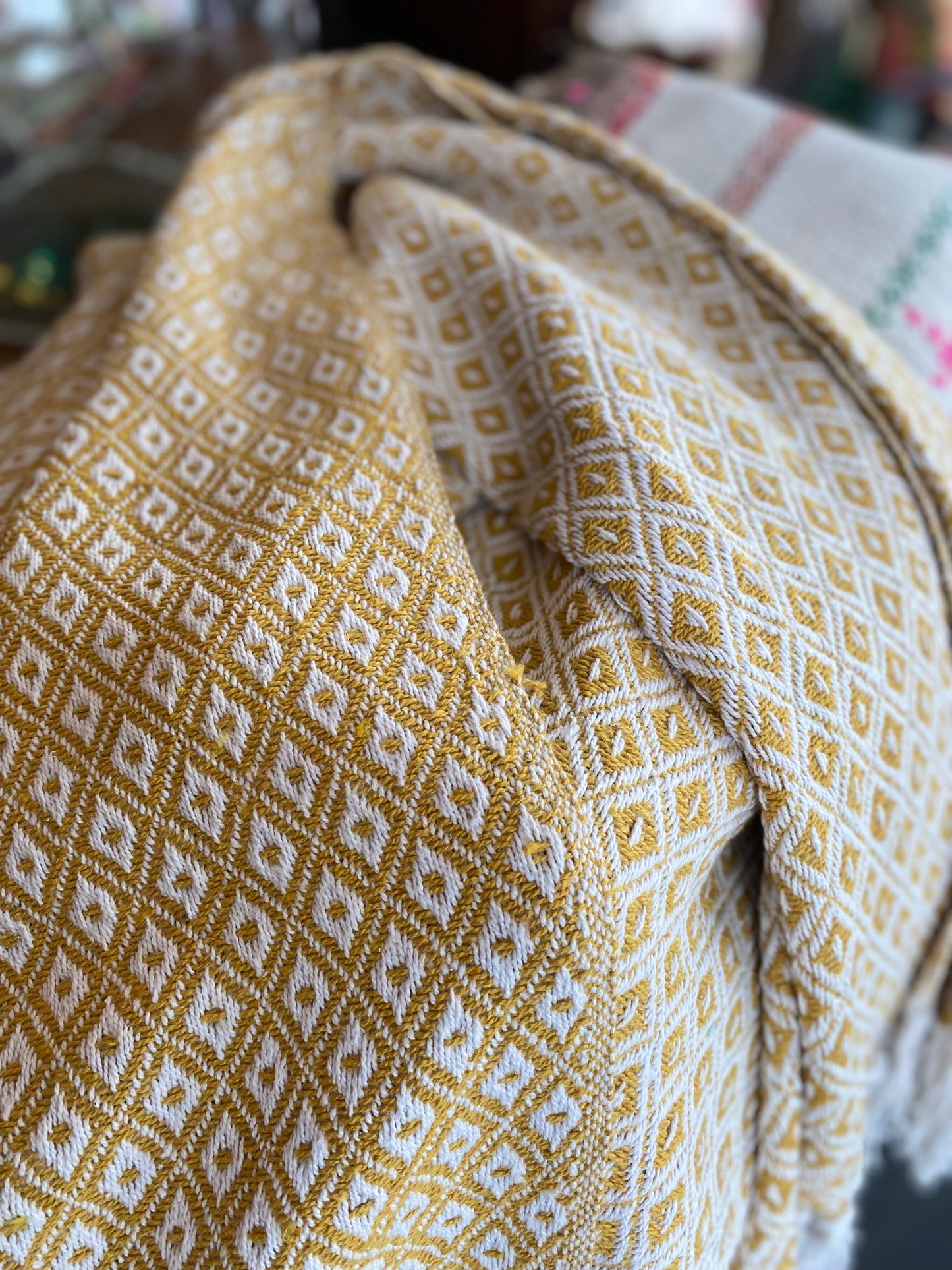 Large Recycled Cotton Blanket Yellow Diamond