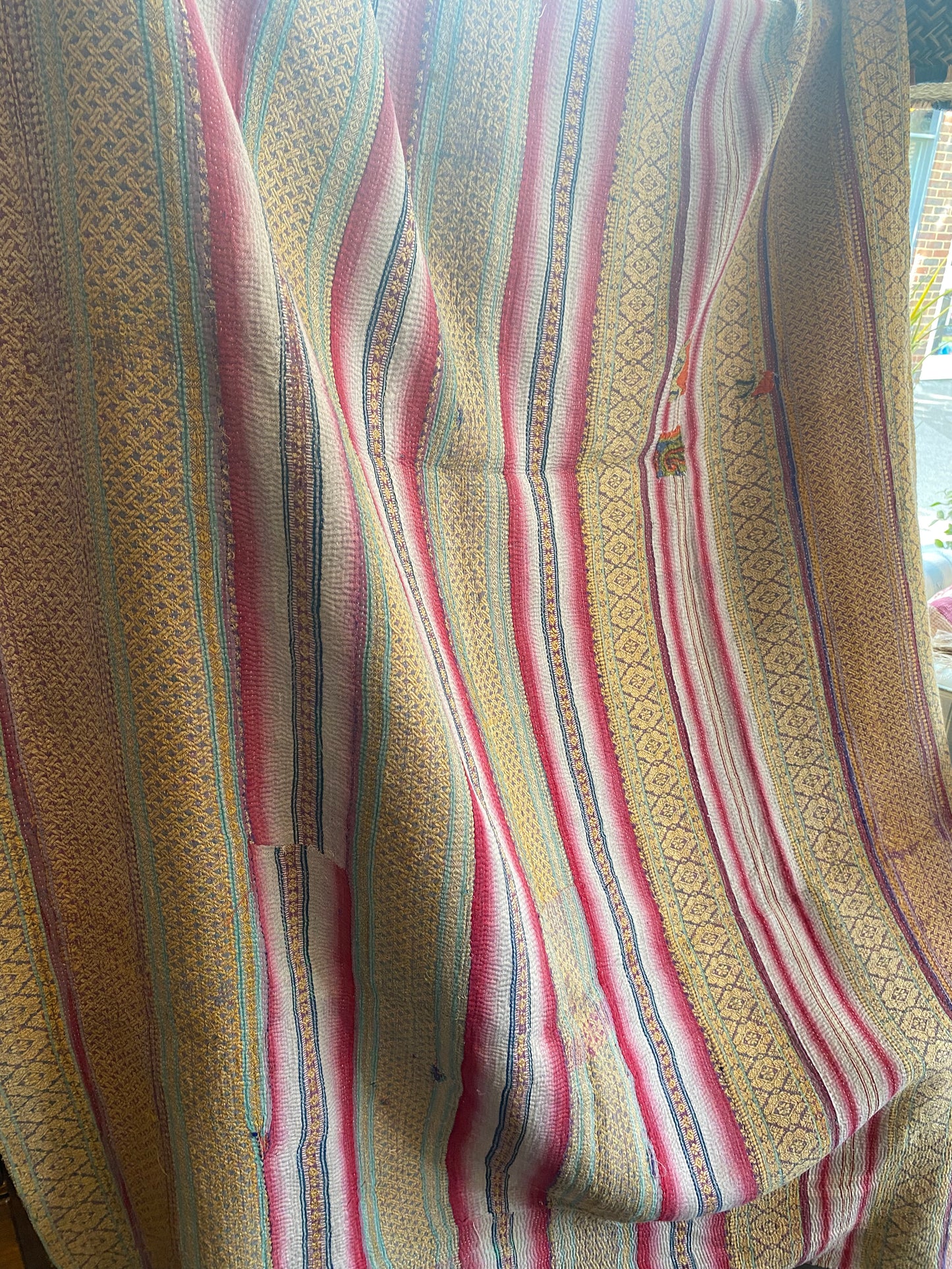 Vintage Cotton Sari Kantha Blanket