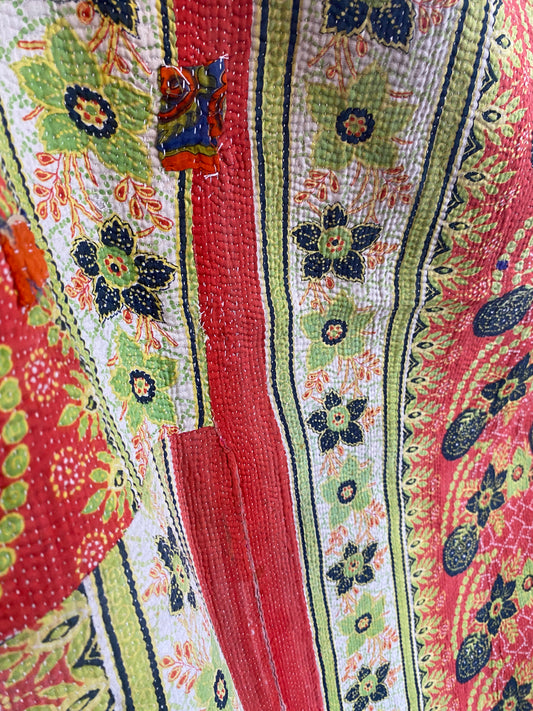 Vintage Cotton Sari Kantha Blanket