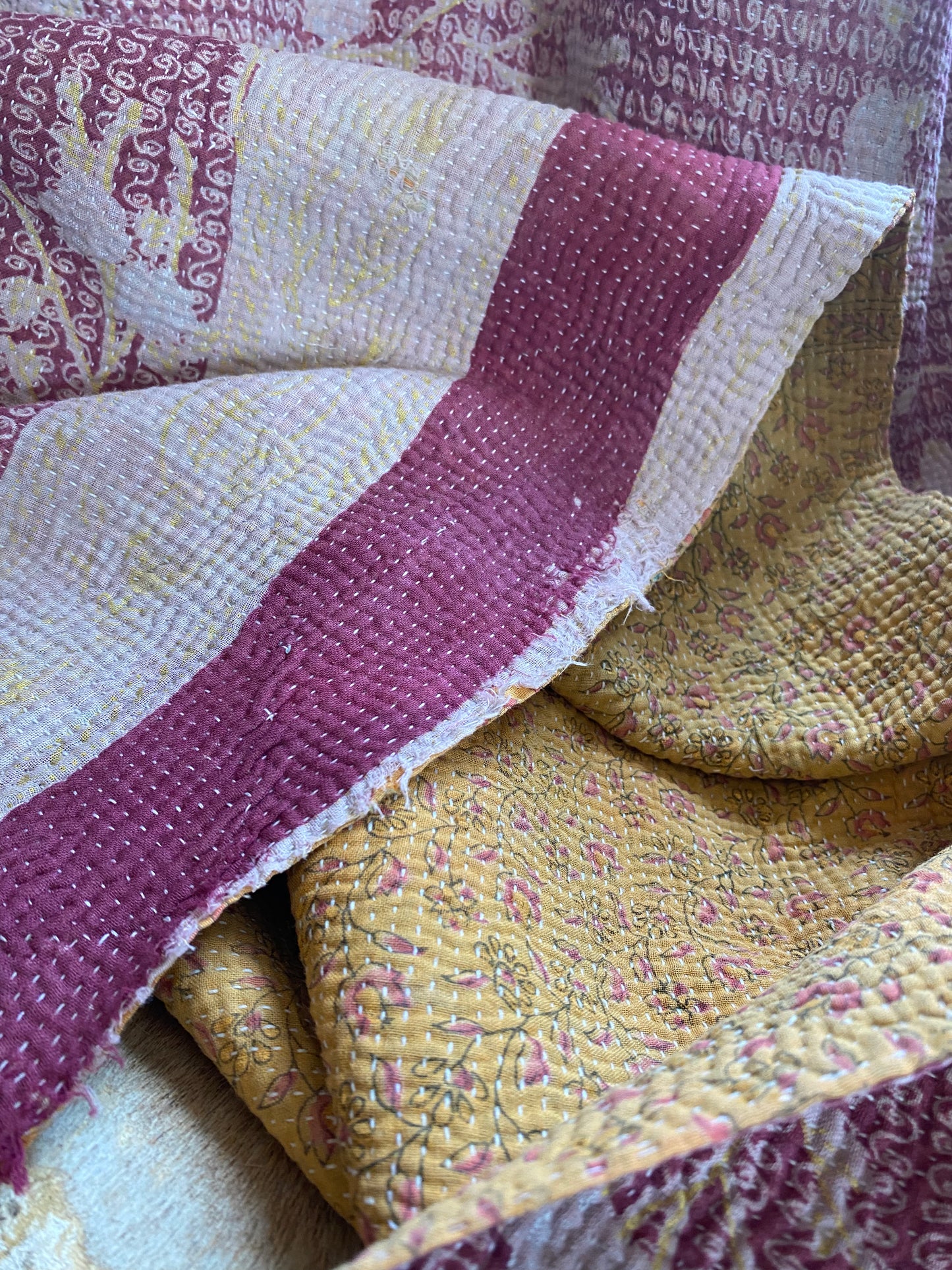 Vintage Cotton Sari Kantha Blanket