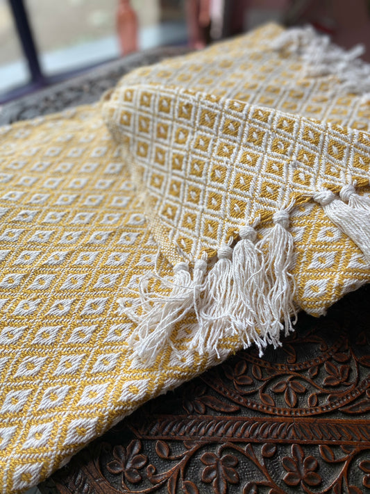 Large Recycled Cotton Blanket Yellow Diamond