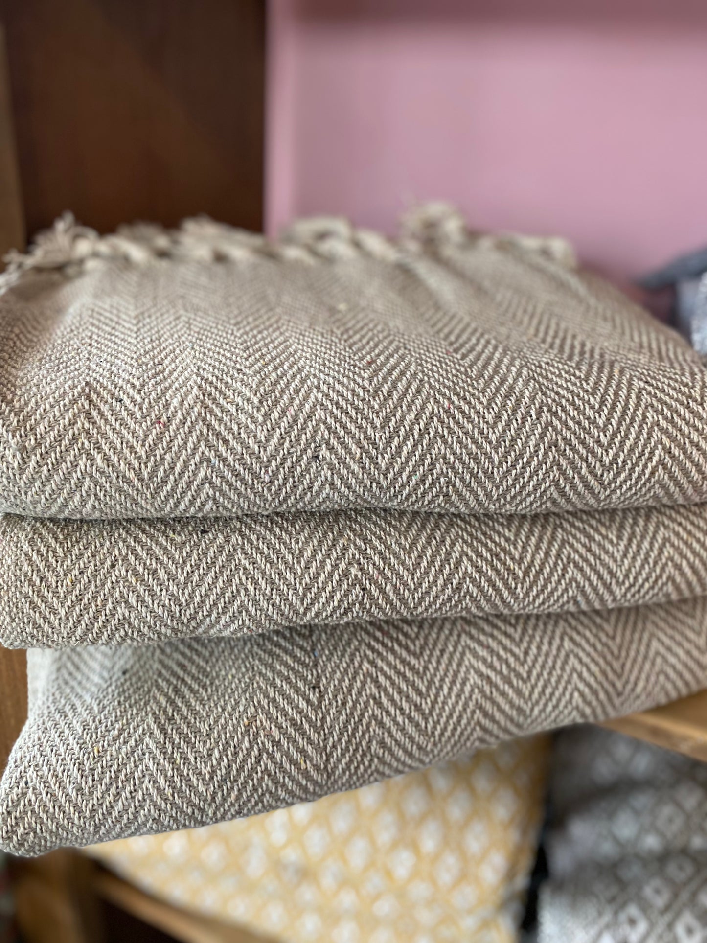 Recycled Cotton Blanket Natural Herringbone