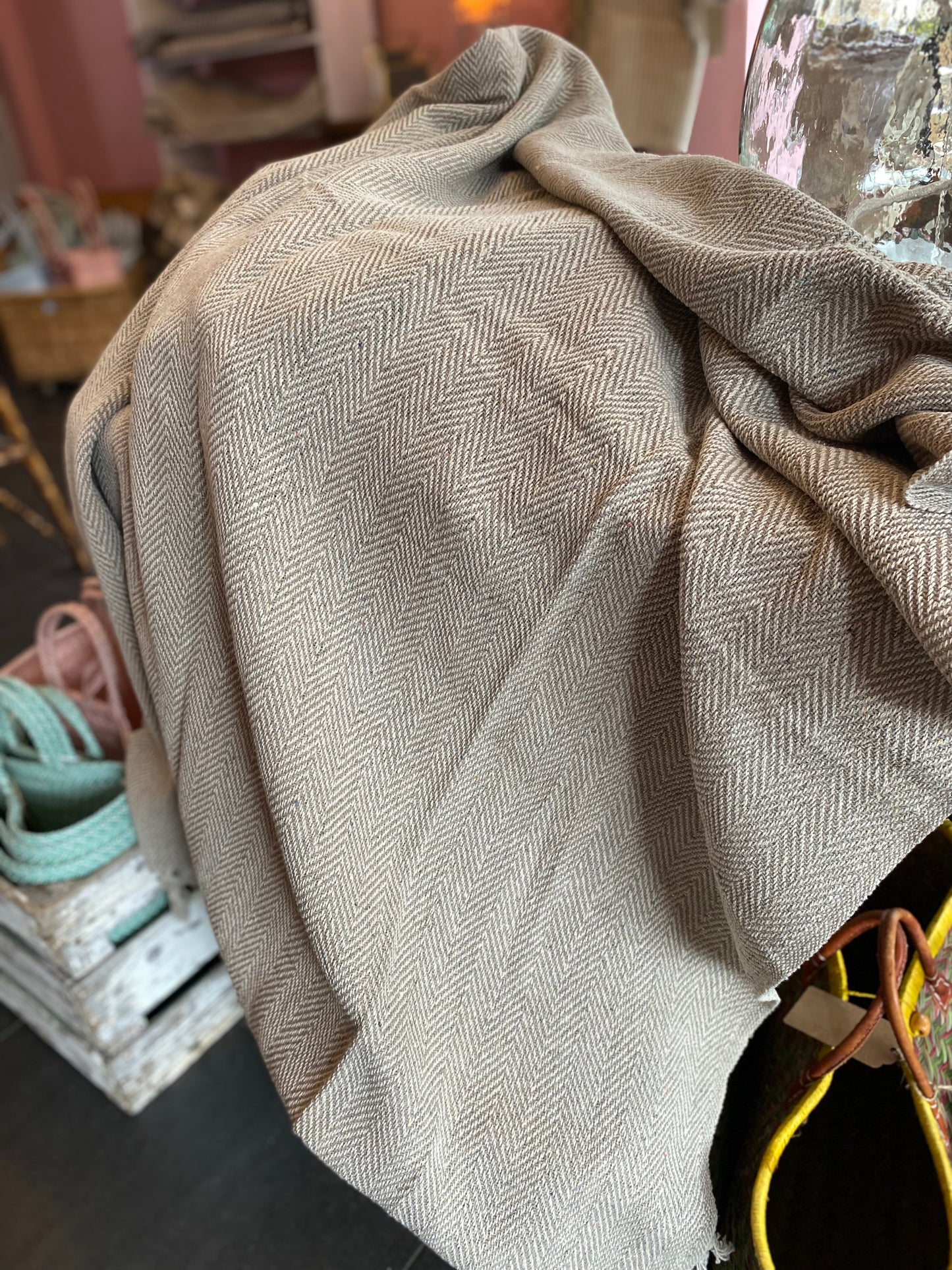 Recycled Cotton Blanket Natural Herringbone