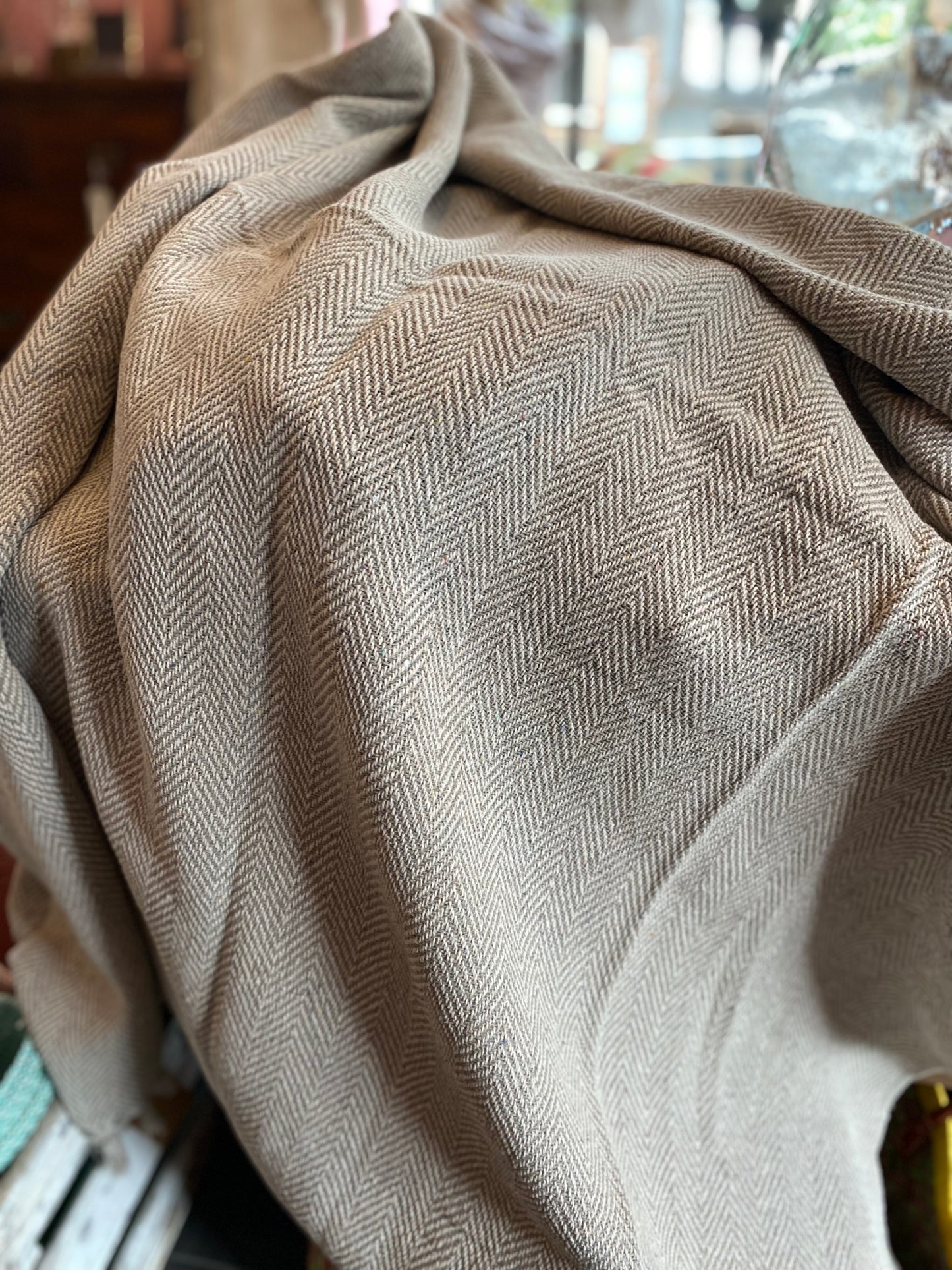 Recycled Cotton Blanket Natural Herringbone