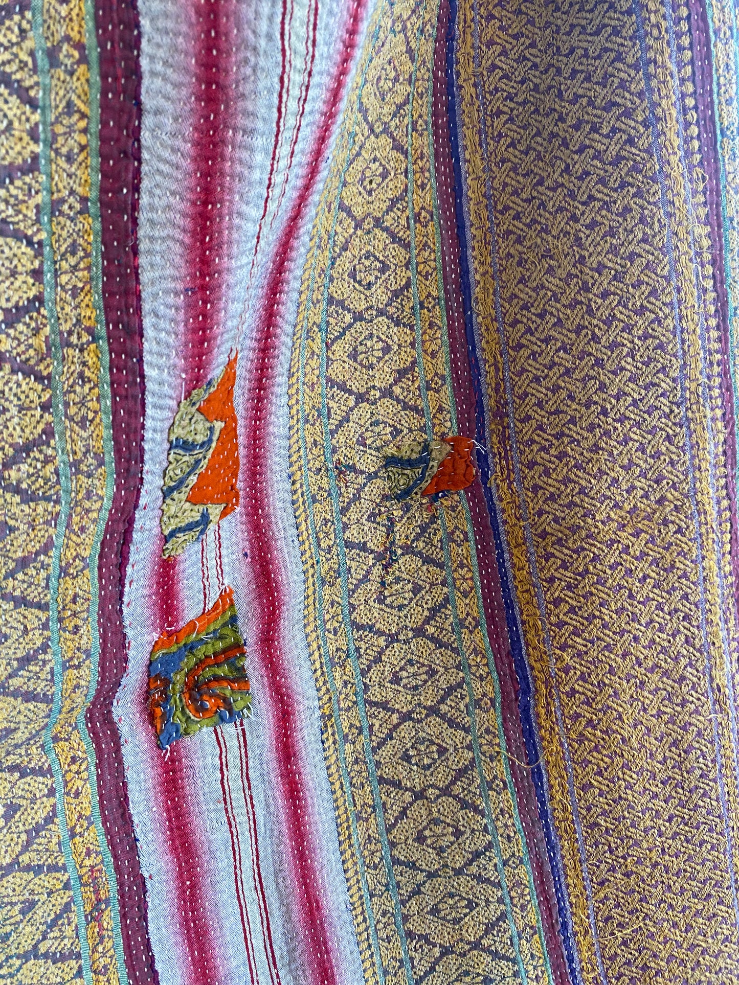 Vintage Cotton Sari Kantha Blanket