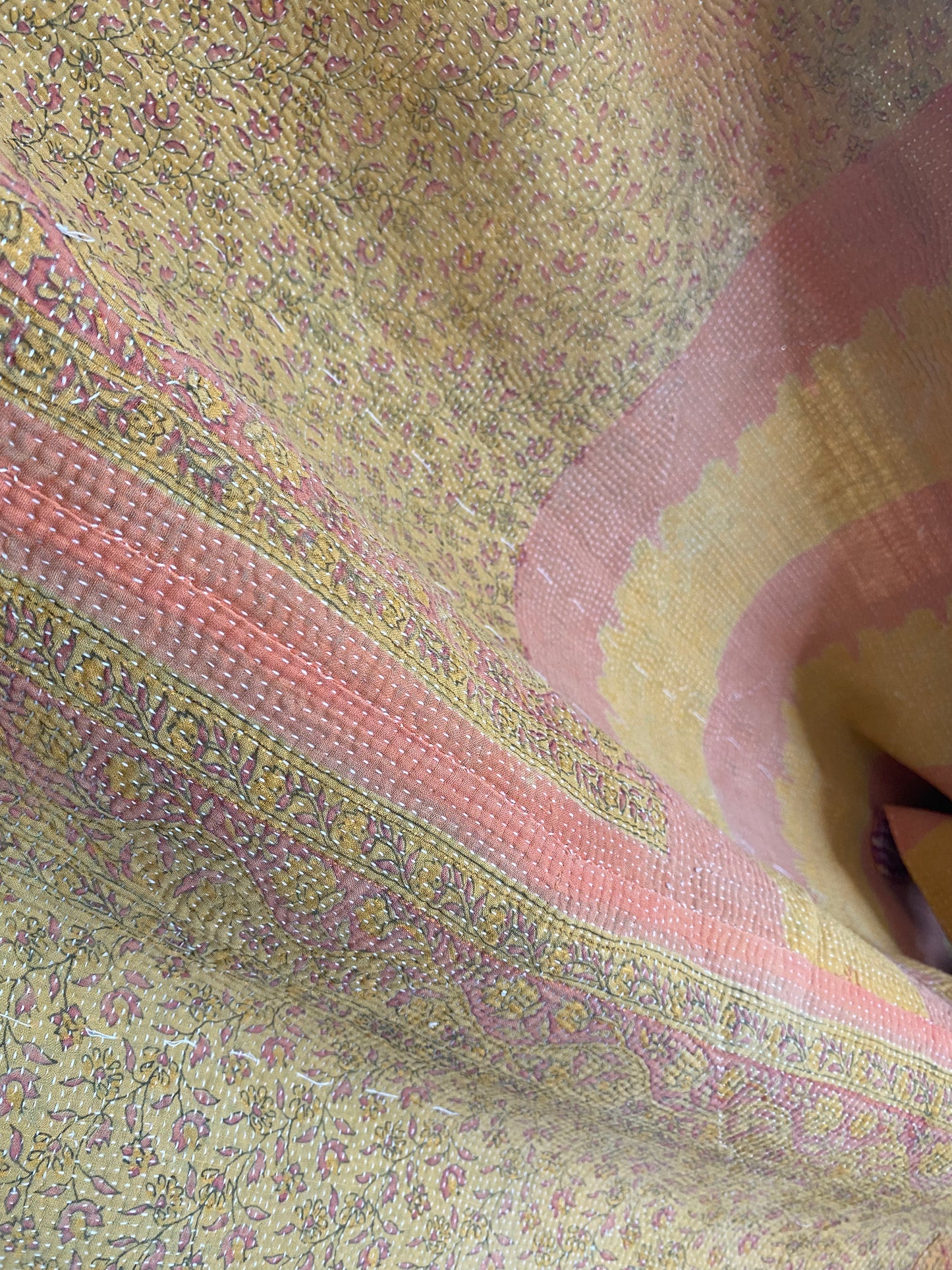 Vintage Cotton Sari Kantha Blanket