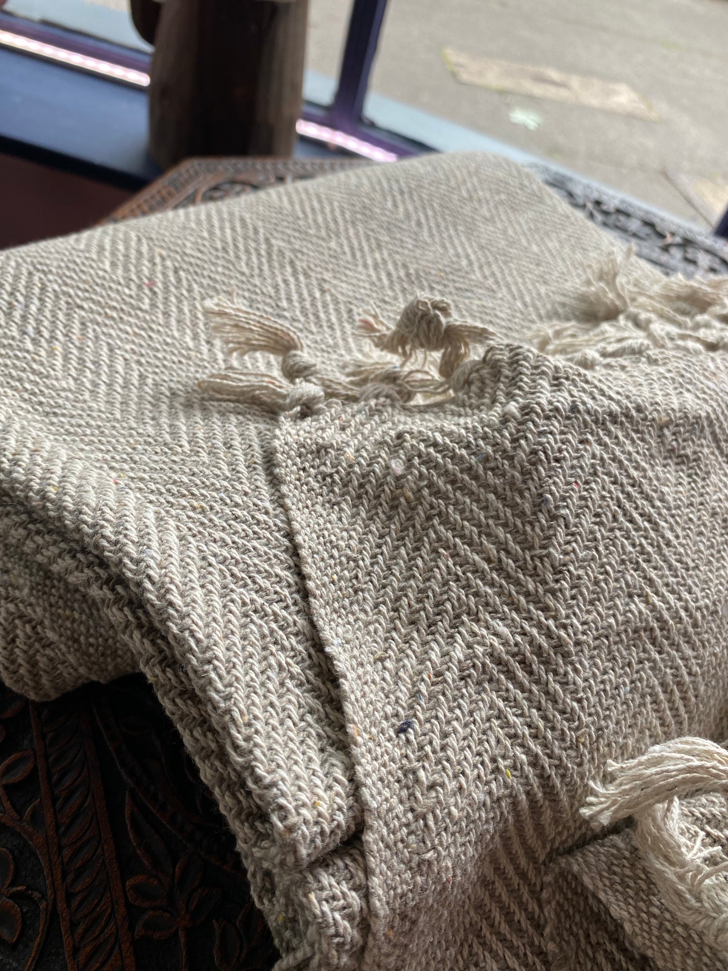 Recycled Cotton Blanket Natural Herringbone