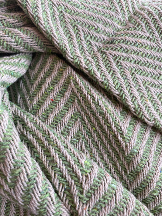 Recycled Cotton Blanket Green Herringbone