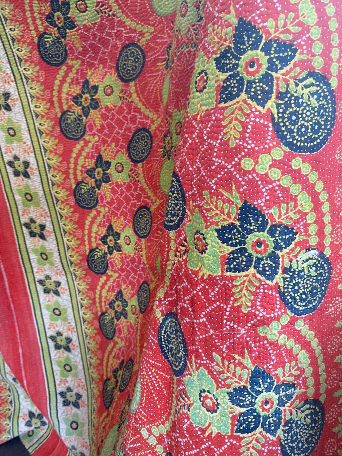 Vintage Cotton Sari Kantha Blanket