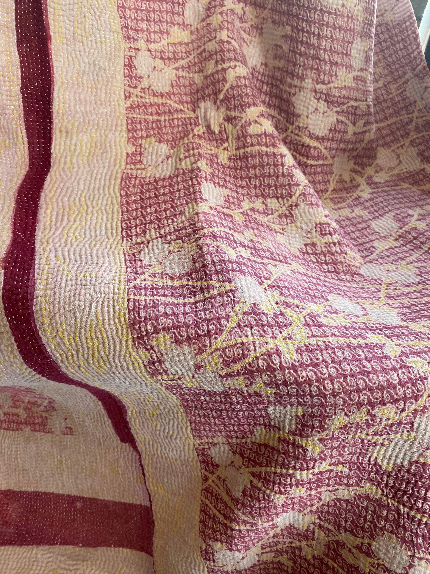 Vintage Cotton Sari Kantha Blanket