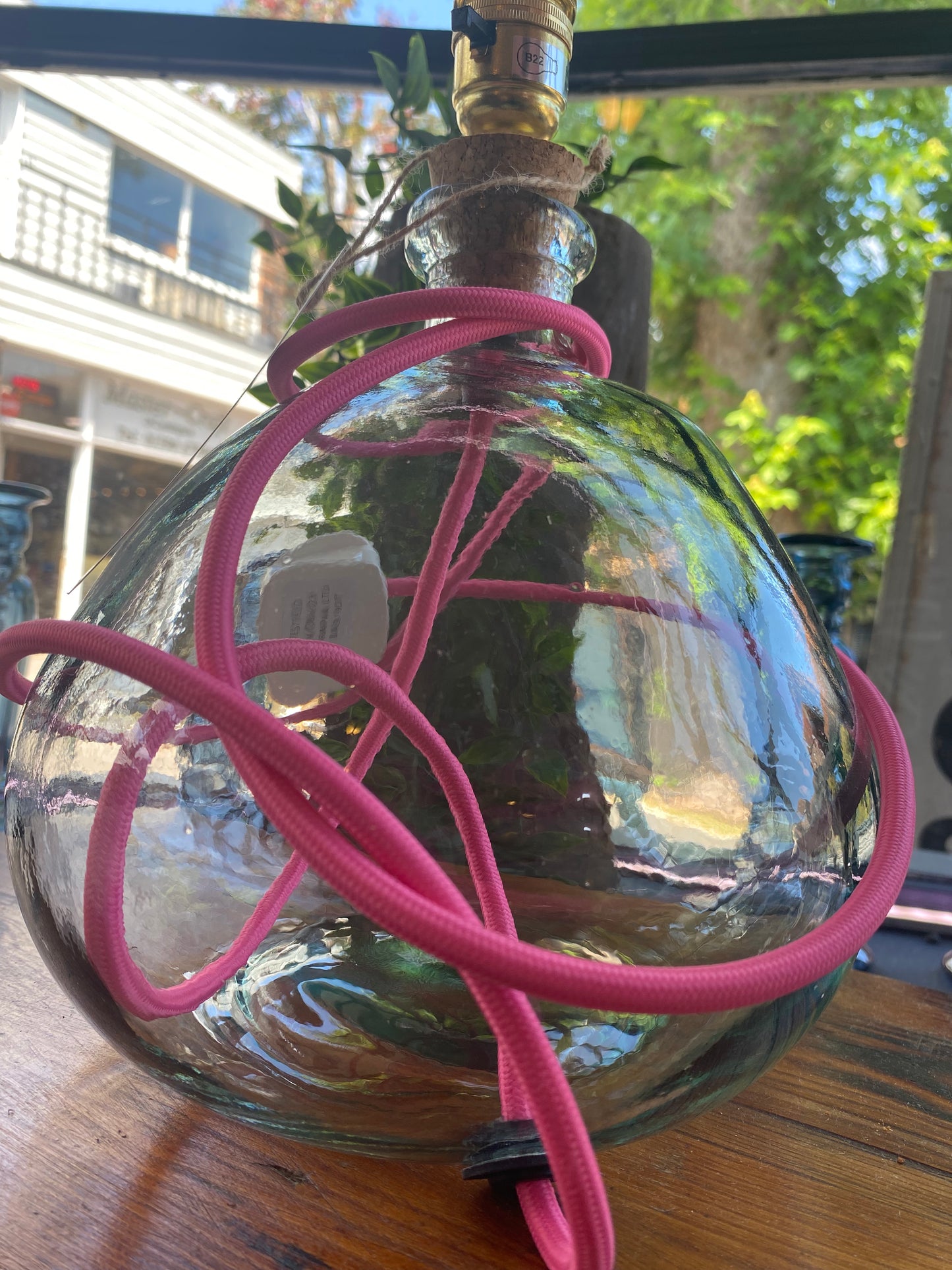 Recycled Clear Glass Lamp With Pink Flex