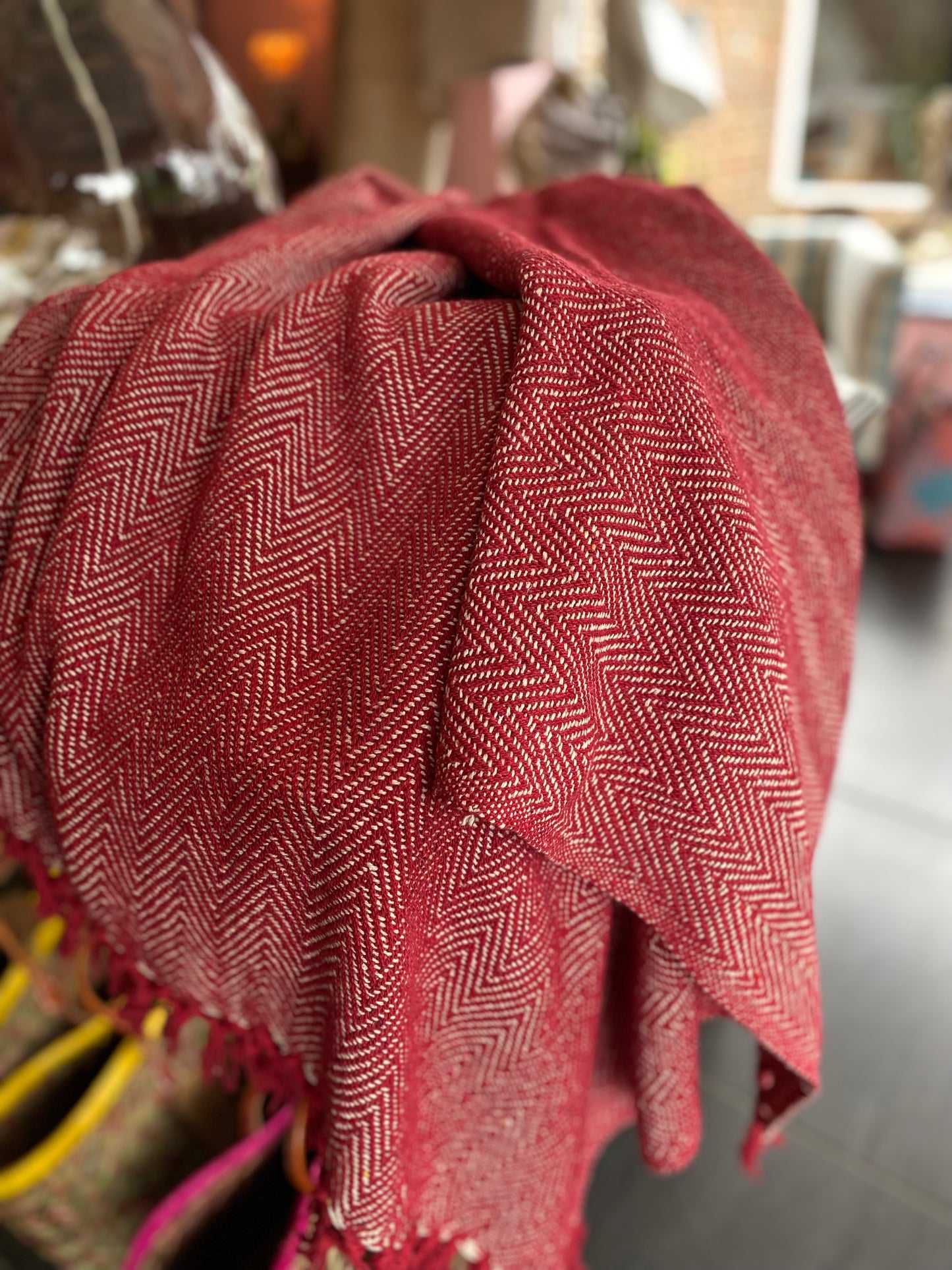 Recycled Cotton Blanket Red Herringbone