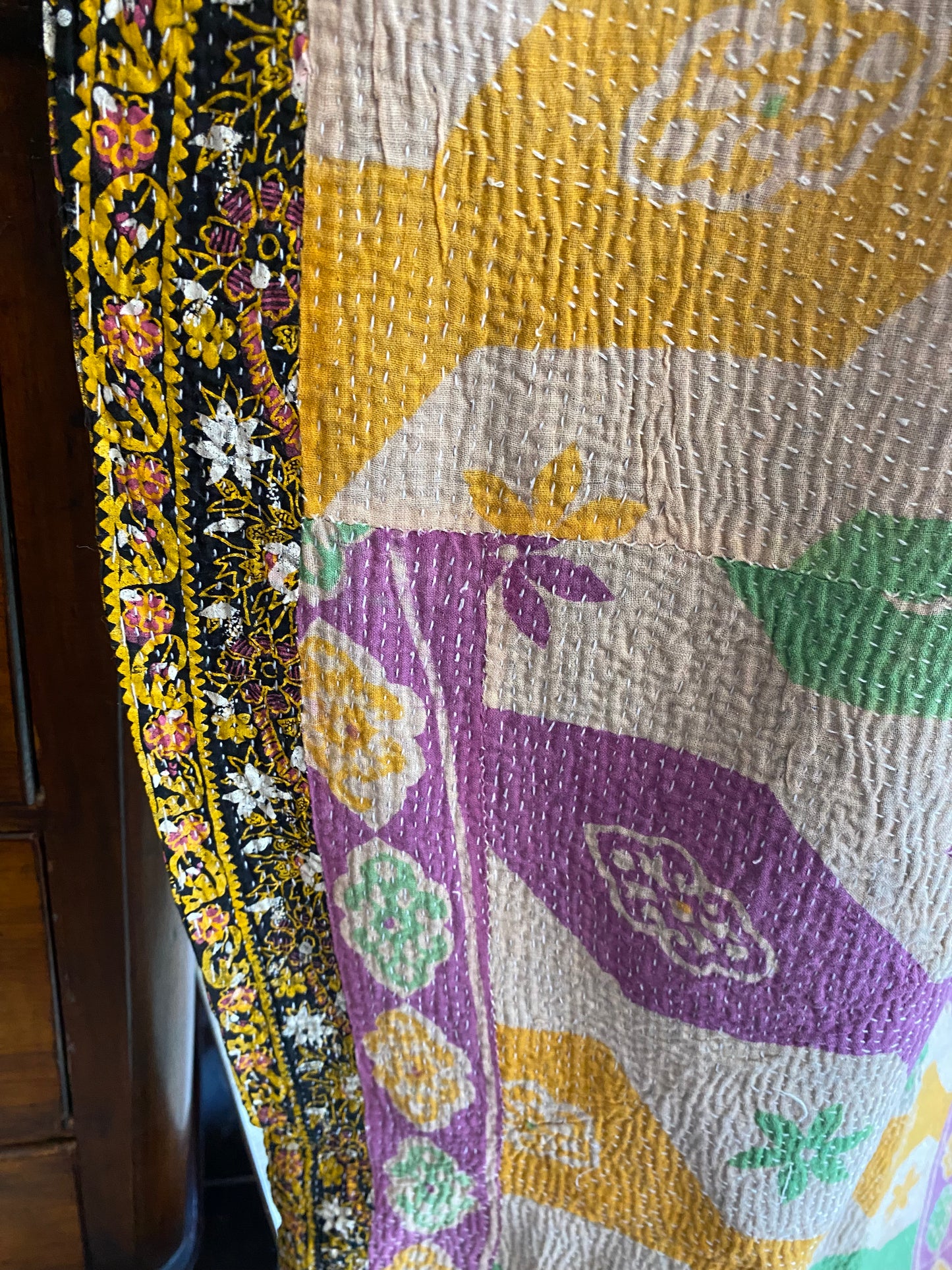 Vintage Cotton Sari Kantha Blanket