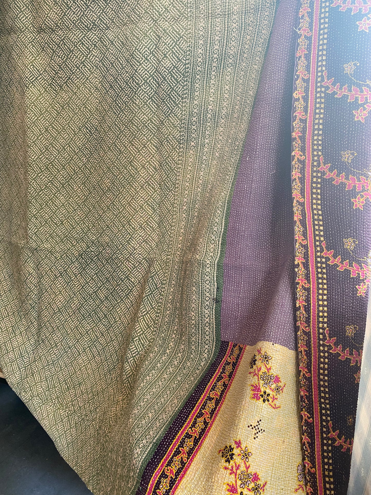 Vintage Cotton Sari Kantha Blanket